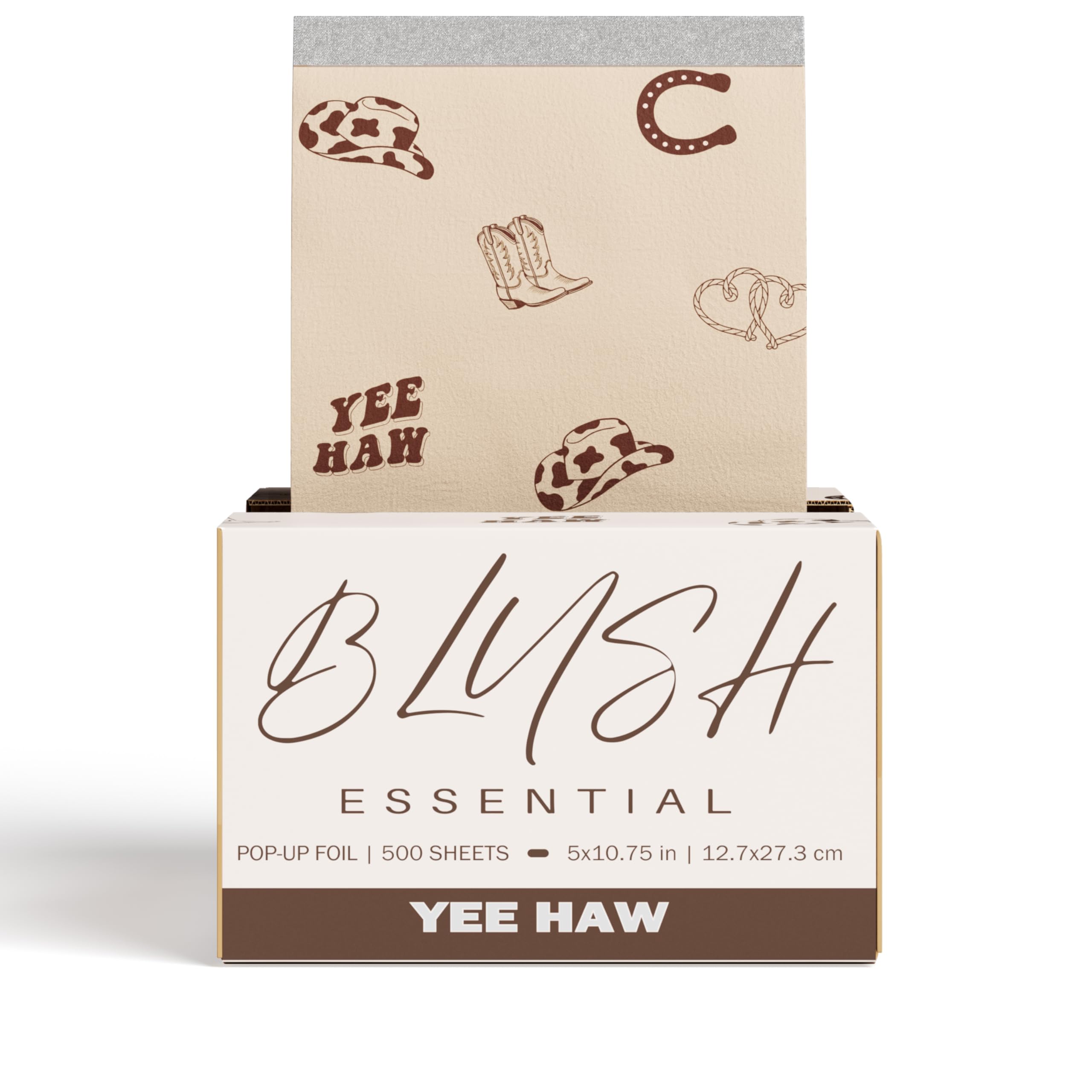 Blush Essential Yee Haw Pop Up Folie do włosów, 12,7 x 27,3 cm, wstępnie wycięte, wytłaczane folie aluminiowe do podkreślenia, 500 arkuszy, profesjonalne folie do salonu, bez rozdarcia, bez poślizgu