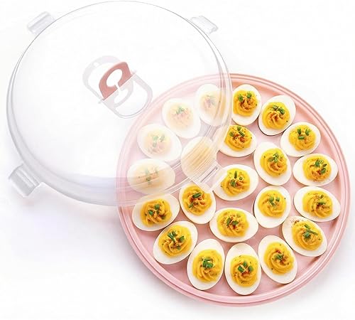 HANSGO Recipientes para Huevos Rellenos con Tapa, Bandeja Portadora para Huevos Rellenos con 22 Ranuras para Fiestas y Cocina del Hogar, Rosa