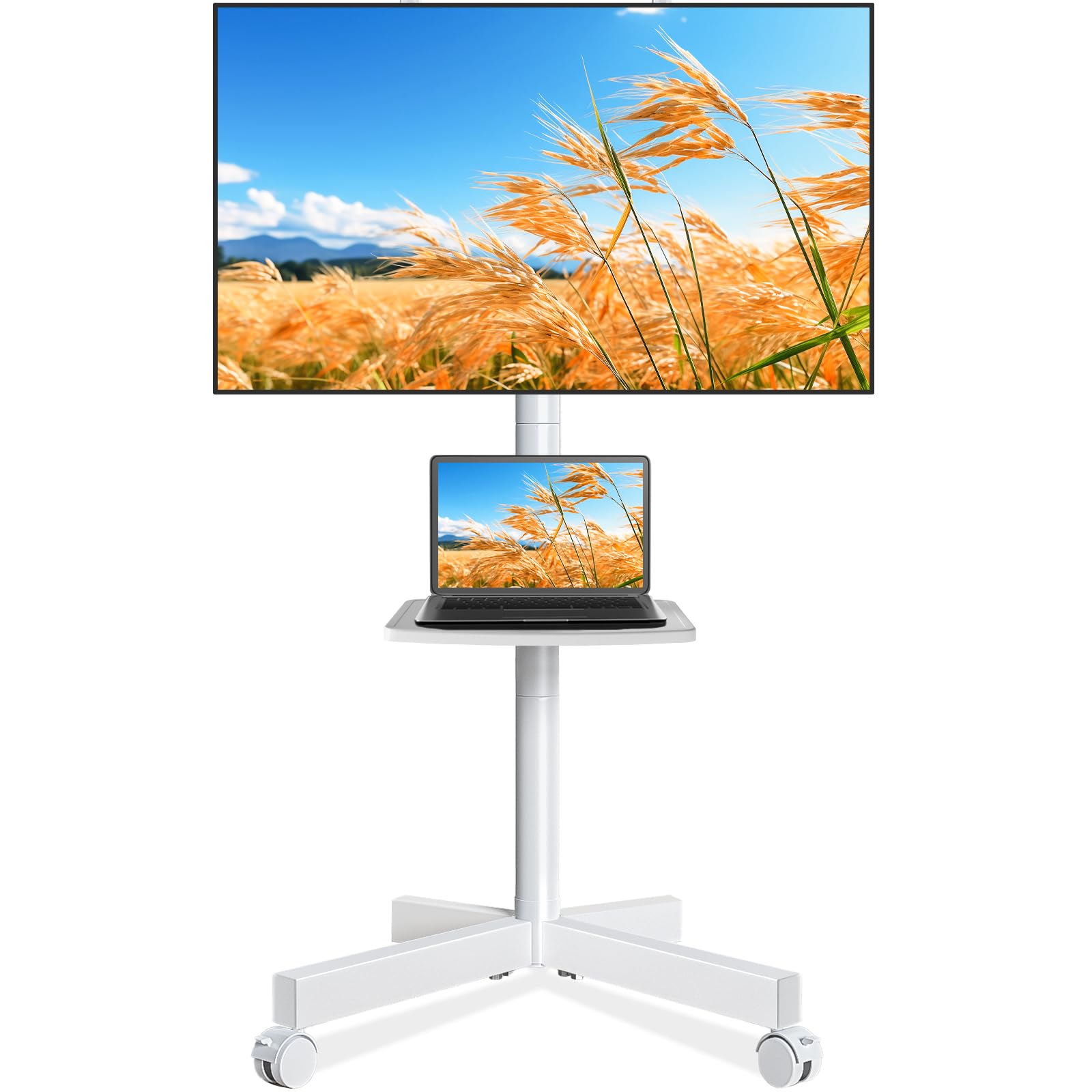 RFIVER Supporto TV da Pavimento Porta TV con Ruote Carrello per Schermi Plasma/LCD/LED 27-60 Pollici, Mobile TV con Ruote Max.40 kg, Max VESA 400 x 400 mm con Altezza Regolabile Bianco