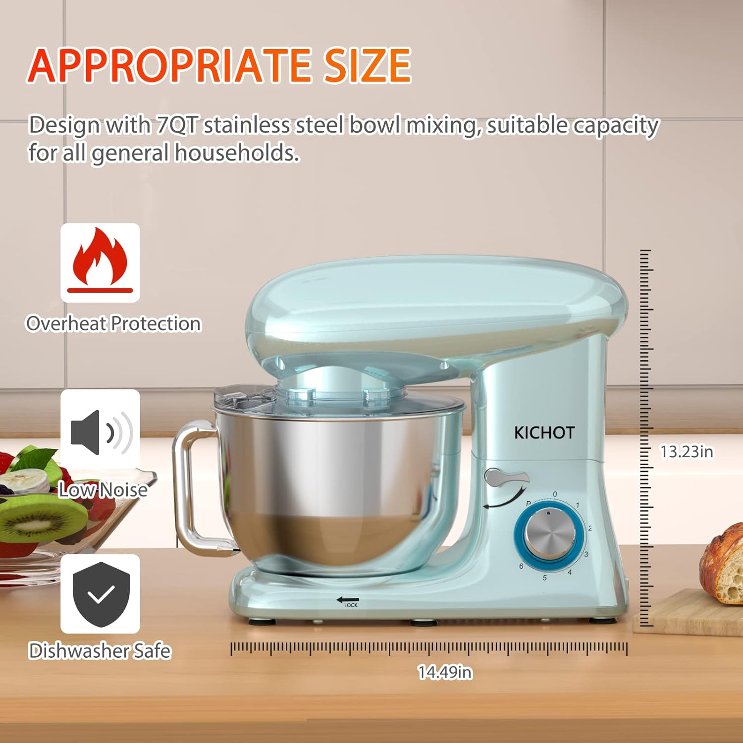 Buy Stand Mixer, KICHOT 7QT Household Stand Mixers, 660W 6+P Speed Tilt