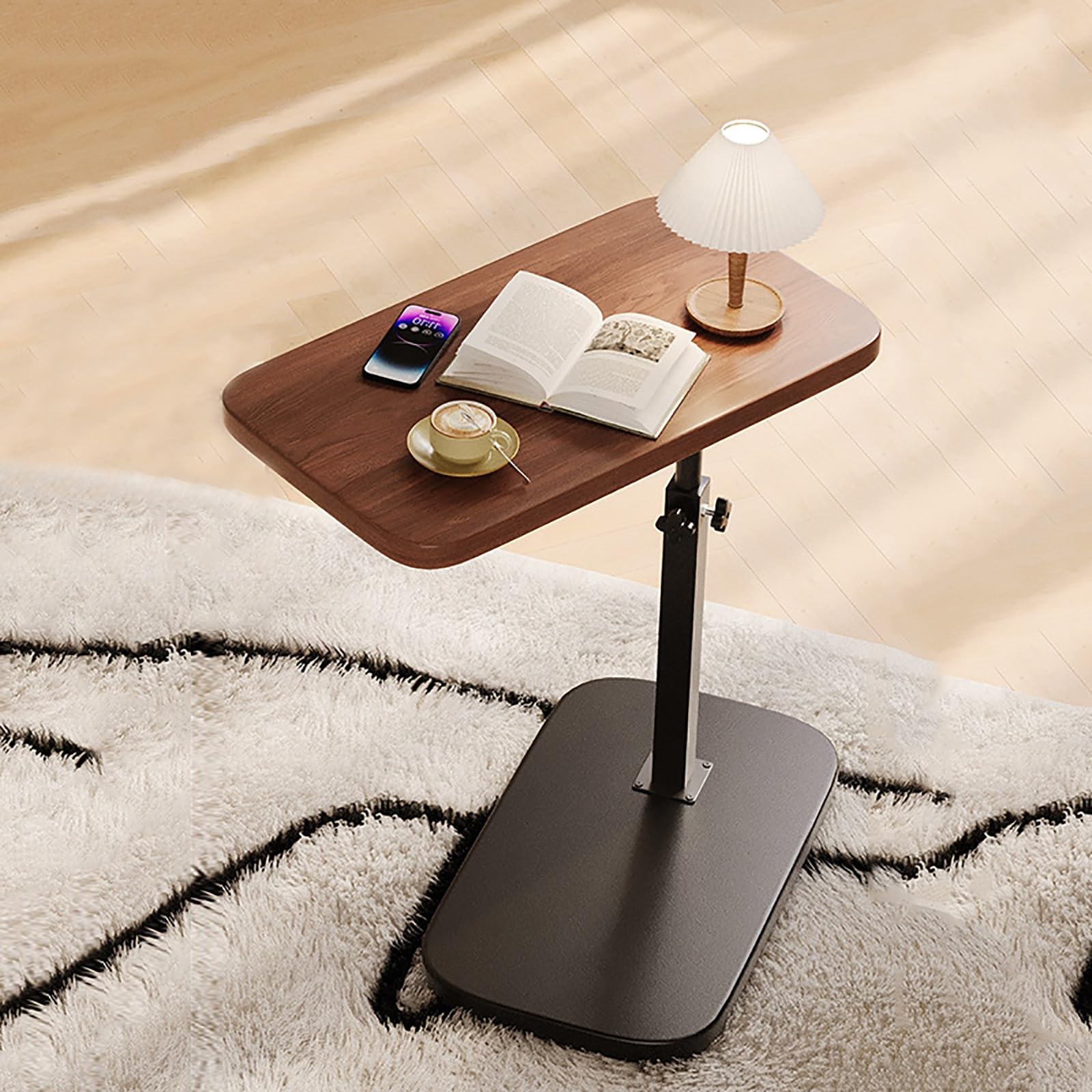 Mesitas Auxiliares Pequeñas en Forma de C de Altura Ajustable, Mesa Auxiliar Sofa Giratorias de 360°, Mesa Auxiliar Cama para Sala de Estar y Dormitorio para Sofá, Cama, Silla, Refrigerio(Brown)