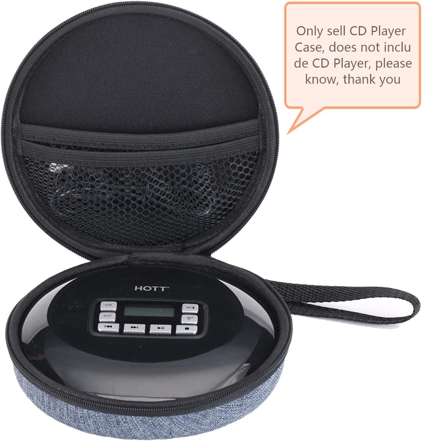 Borsa per lettore CD durevole portatile Custodia da viaggio rigida compatibile con lettore CD HOTT 511/611/711 / 611T Lettore Compact Disc personale, cuffie, cavo USB e AUX