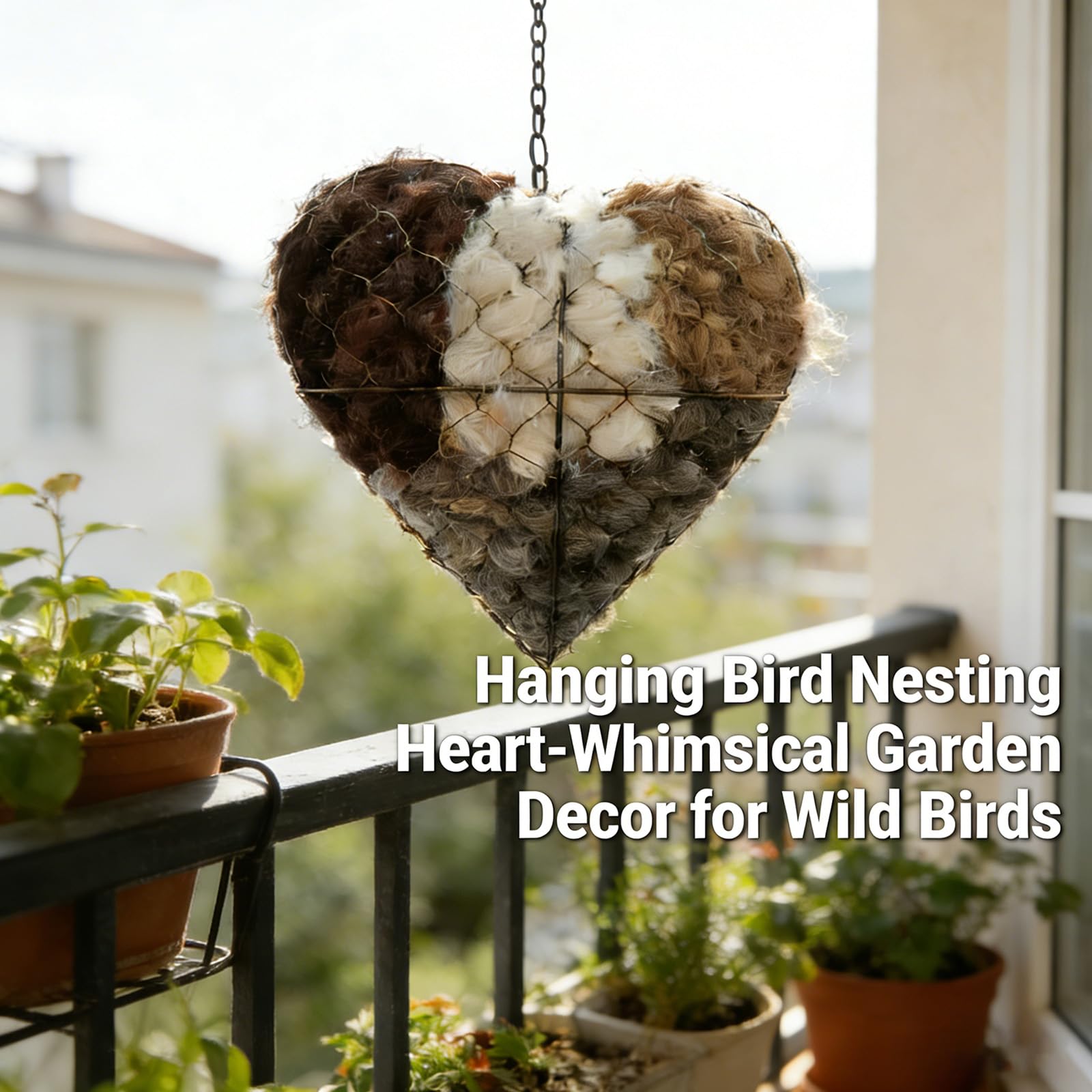 Nido de pájaros recargable con forma de corazón, refugios de pájaros, para espacios al aire libre, incluye fibras naturales, regalo para amantes de los pájaros, nido de vida silvestre de temporada