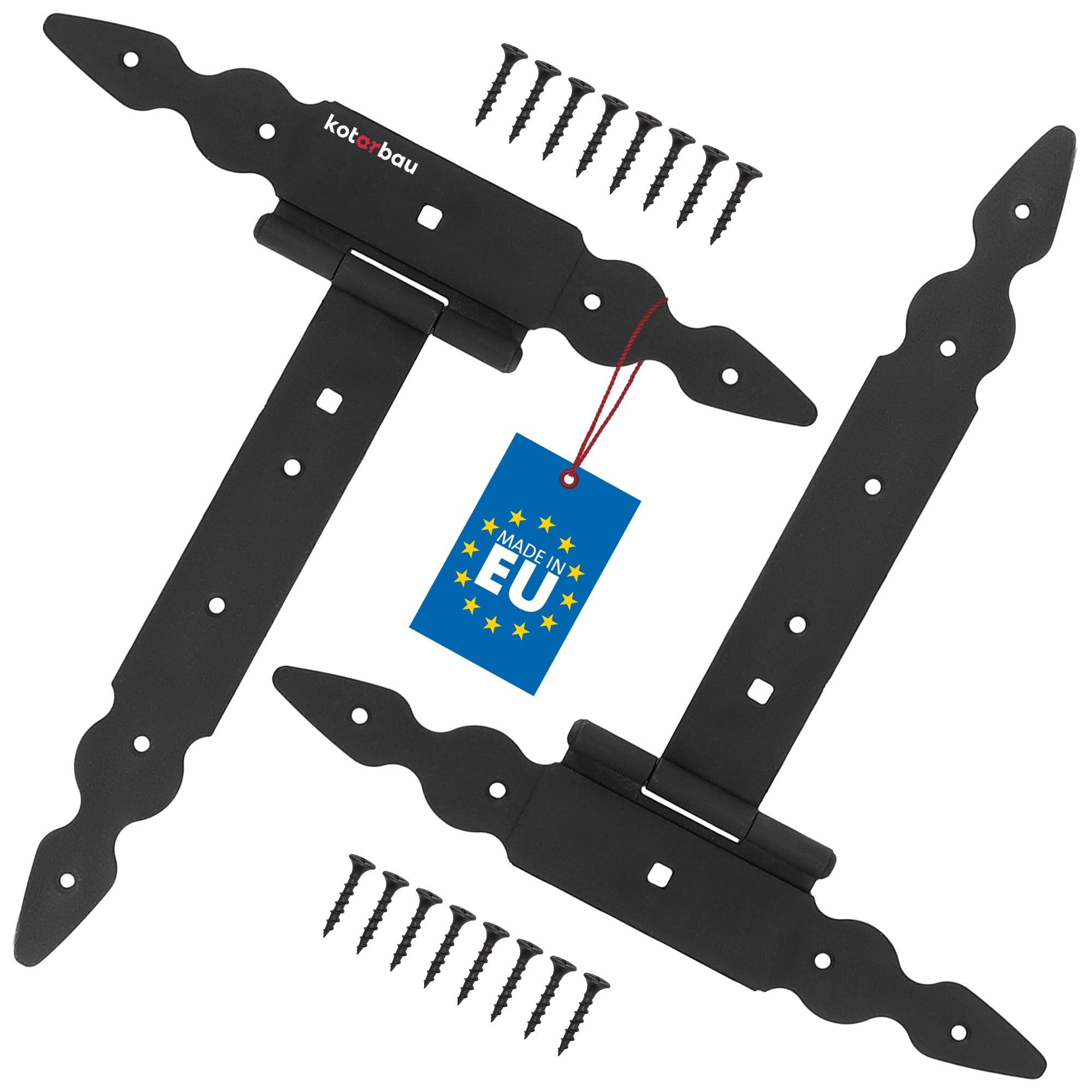 KOTARBAU Set of 2 T Hinges Black Length 250 mm Powder-Coated Steel Garden Gate Hinge Door Hinge Heavy Duty Door Hinges
