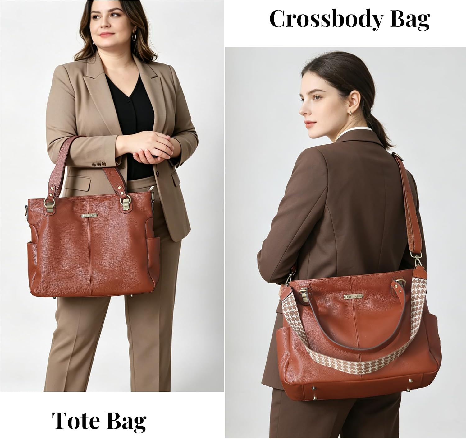 Genuine Leather Crossbody Hobo Purse for Women, Brown, Adjustable Straps | Soft Full-grain Leather, 2 Top Handles. Detachable Straps. For Shoulder or Tote Carry. For Commuter, Work, Office, Business.