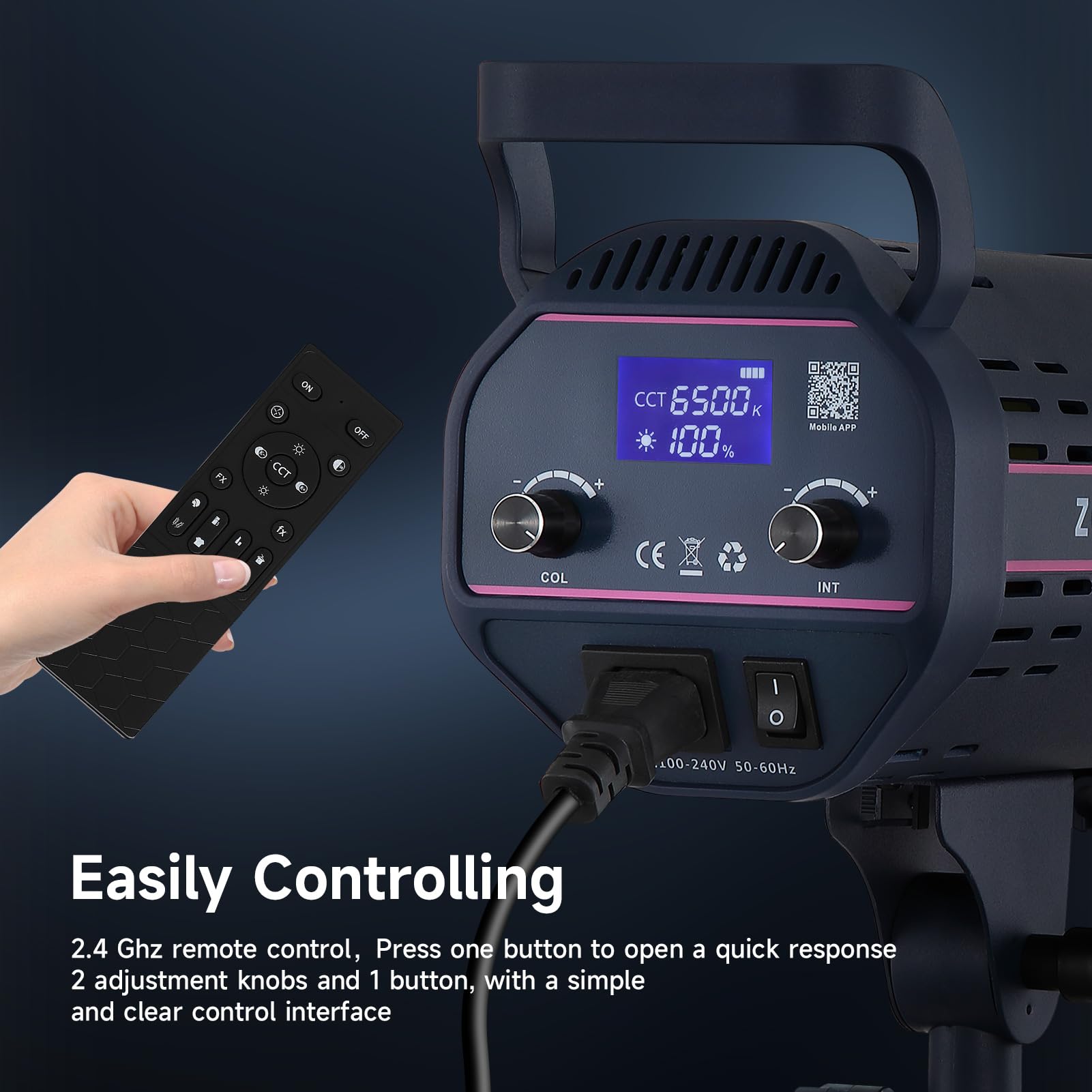 Luce video 150W LED con 2.4G & APP Control COB Bi Colore 2700K-6500K, ≥13000LM, CRI≥97, luce dello studio con illuminazione del suport di doppio potere per la fotografia, studio e video