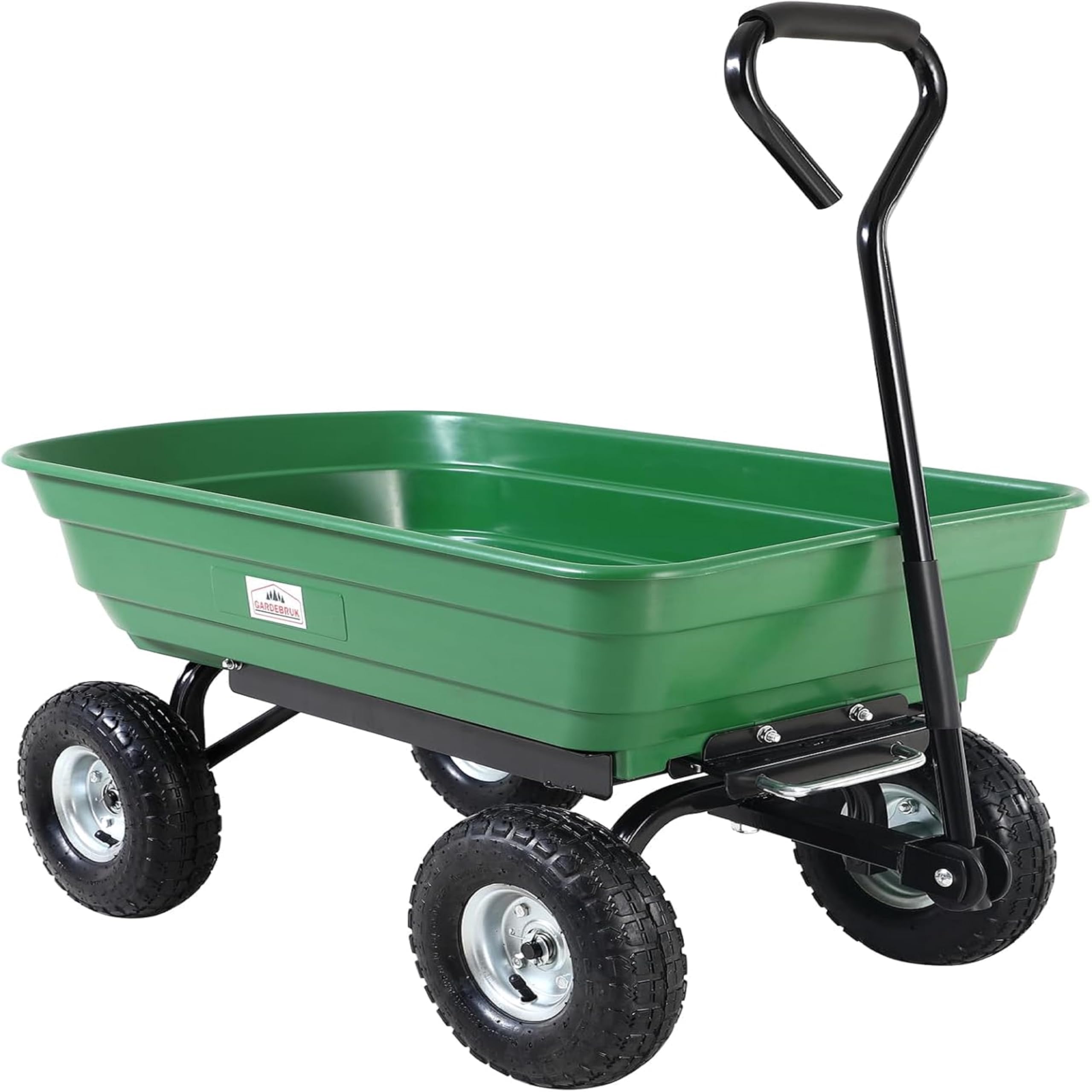GARDEBRUK® Chariot de Jardin Benne basculante 300kg 4 pneus gonflables Tout Terrain axe Direction 75L Chariot de Transport Chariot à Main