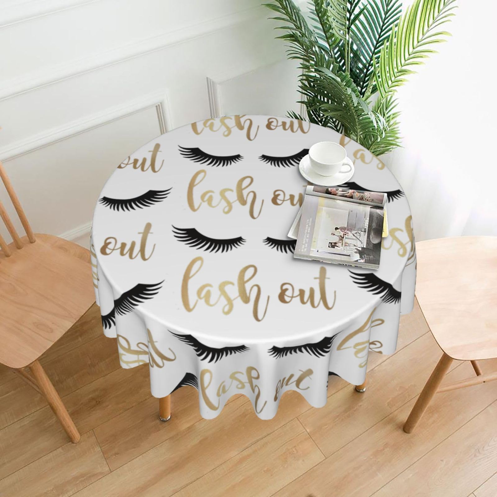 VCzsdff Eyelash Print Stain Resistant Round Tablecloth 60in Family Friendly Polyester Cloth for Kids Meals