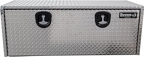 Vista 65 de Buyers Products 1705102 - Caja de herramientas para debajo del cuerpo de camión de aluminio de rosca diamantada, 18 x 18 x 14 pulgadas, fabricada