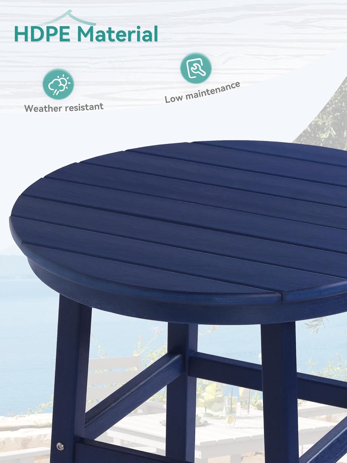 Round Outdoor Bar Table, 41.5'' High Top Pub Table, HDPE Weather Resistant Bar Height Patio Table, Tall Bistro Table for Deck Pool Backyard Balcony, Navy