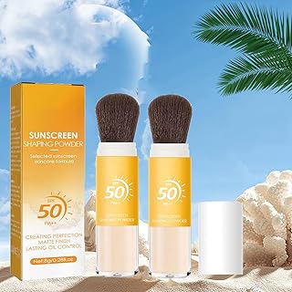 Sunscreen Setting Powder, SPF 50, Mineral Sunscreen Setting Powder, Mineral Sunscreen Powder Brush, Mineral Translucent Sunscreen Powder Brush, Mineral Brush Powder Sunscreen (2Pcs)