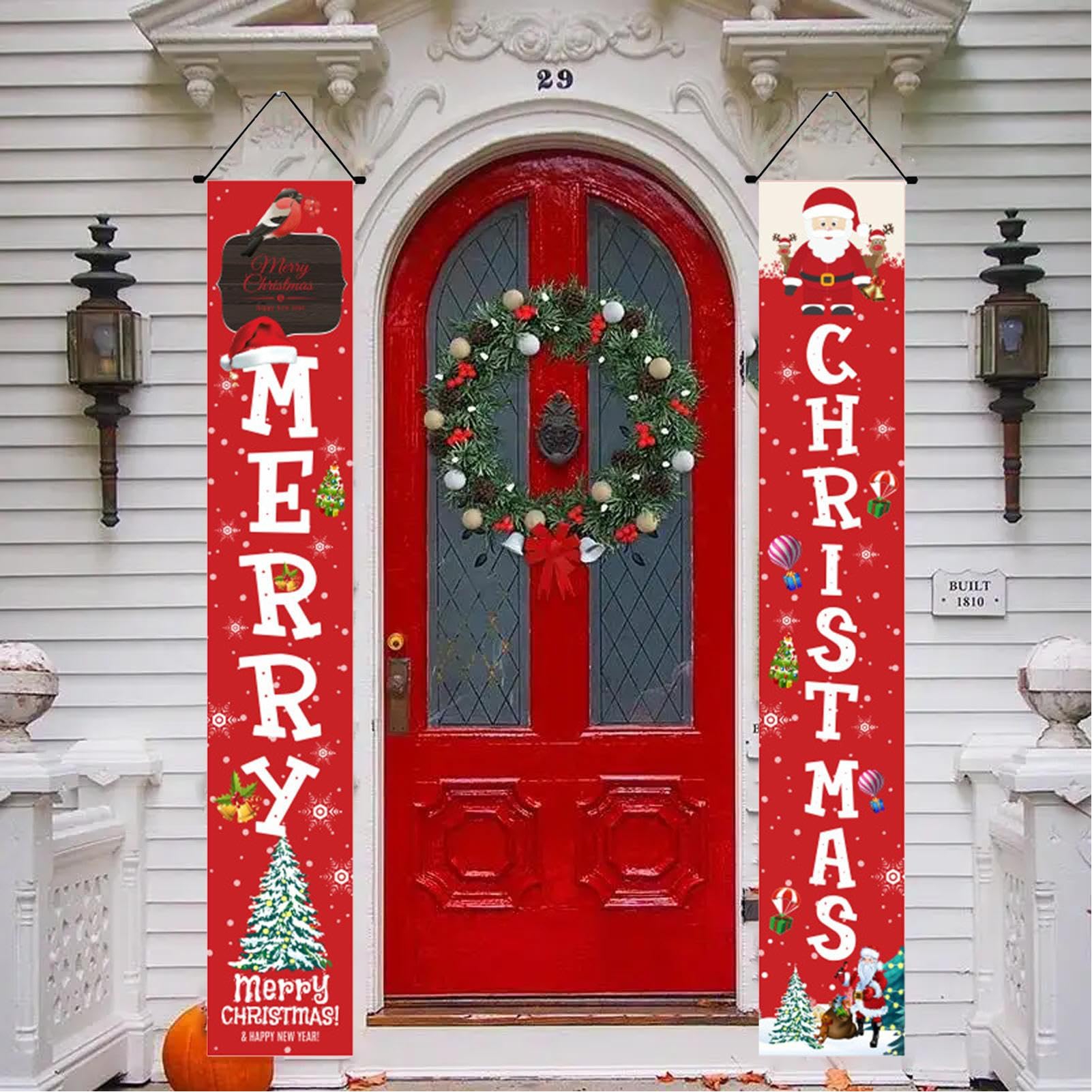 2Pz Banner per Porta di Natale Striscioni Natalizi Segno del Portico d