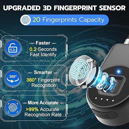 Miniatura 3 de eLinkSmart Cerradura de cable de huellas dactilares, grillete de 3.6 pulgadas de largo, pequeño sin llave, biométrico, impermeable, Bluetooth,