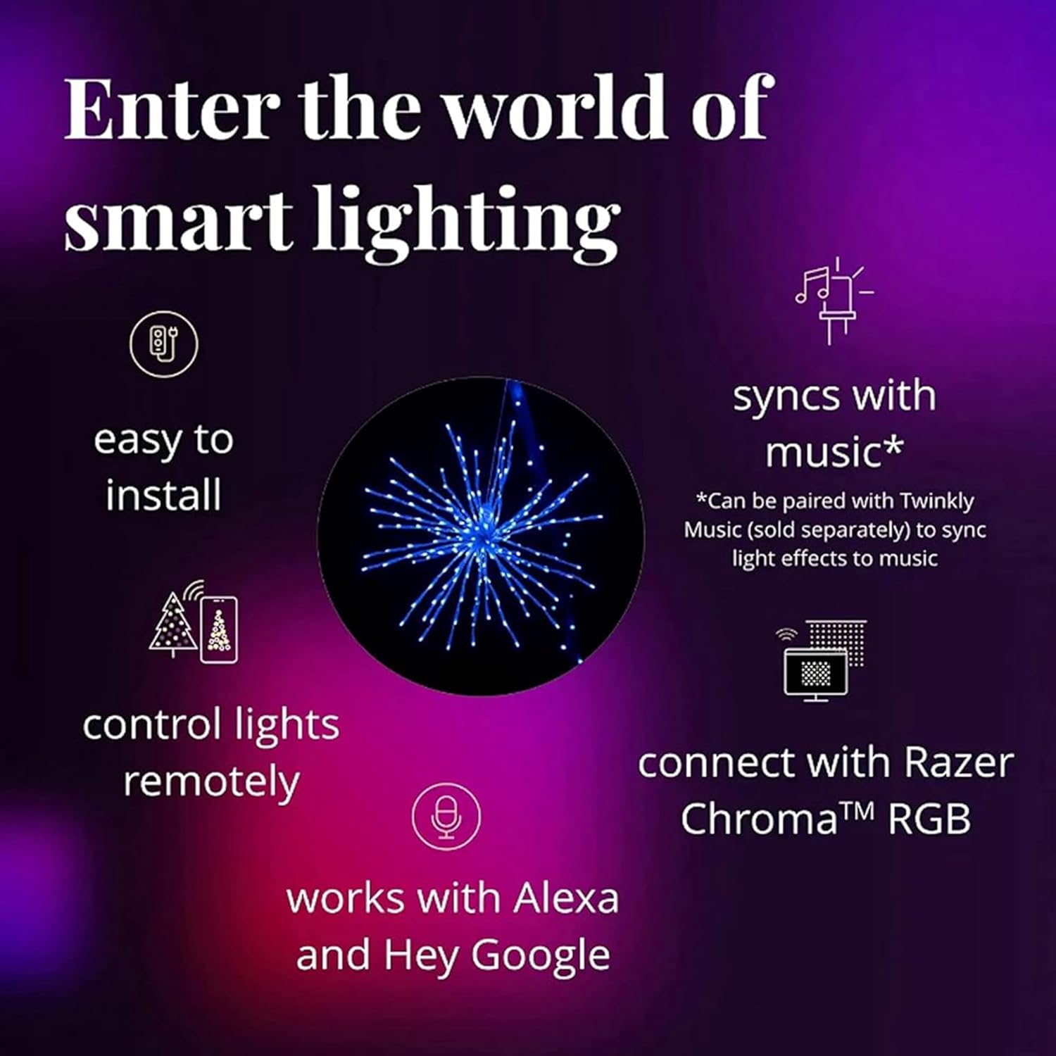 Twinkly Spritzer TWB200STP-WUS App-Controlled LED Lights Spritzer with 200 RGB (16 Million Colors) LEDs. 16 inches Diameter. White Wire. Indoor and Outdoor Smart Lighting Decoration