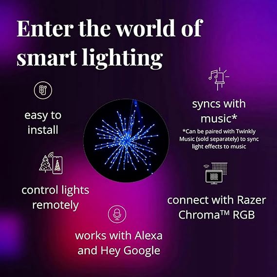 Twinkly Spritzer TWB200STP-WUS App-Controlled LED Lights Spritzer with 200 RGB (16 Million Colors) LEDs. 16 inches Diameter. White Wire. Indoor and Outdoor Smart Lighting Decoration