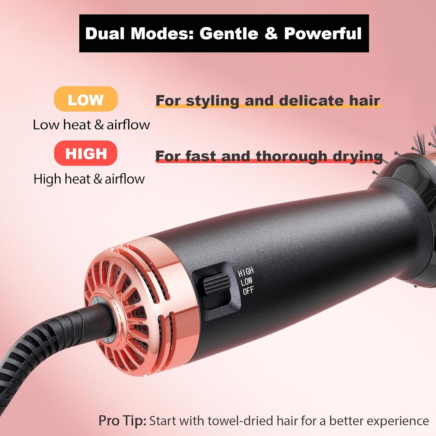 Small Dual Voltage Hair Dryer Brush (110-220V), Compact Light-Weight European Travel Blow Dryer Brush for Volume, Smoothness & Curls On The Go, One Step Travel Hair Tools, Incl. Pouch & EU Plug