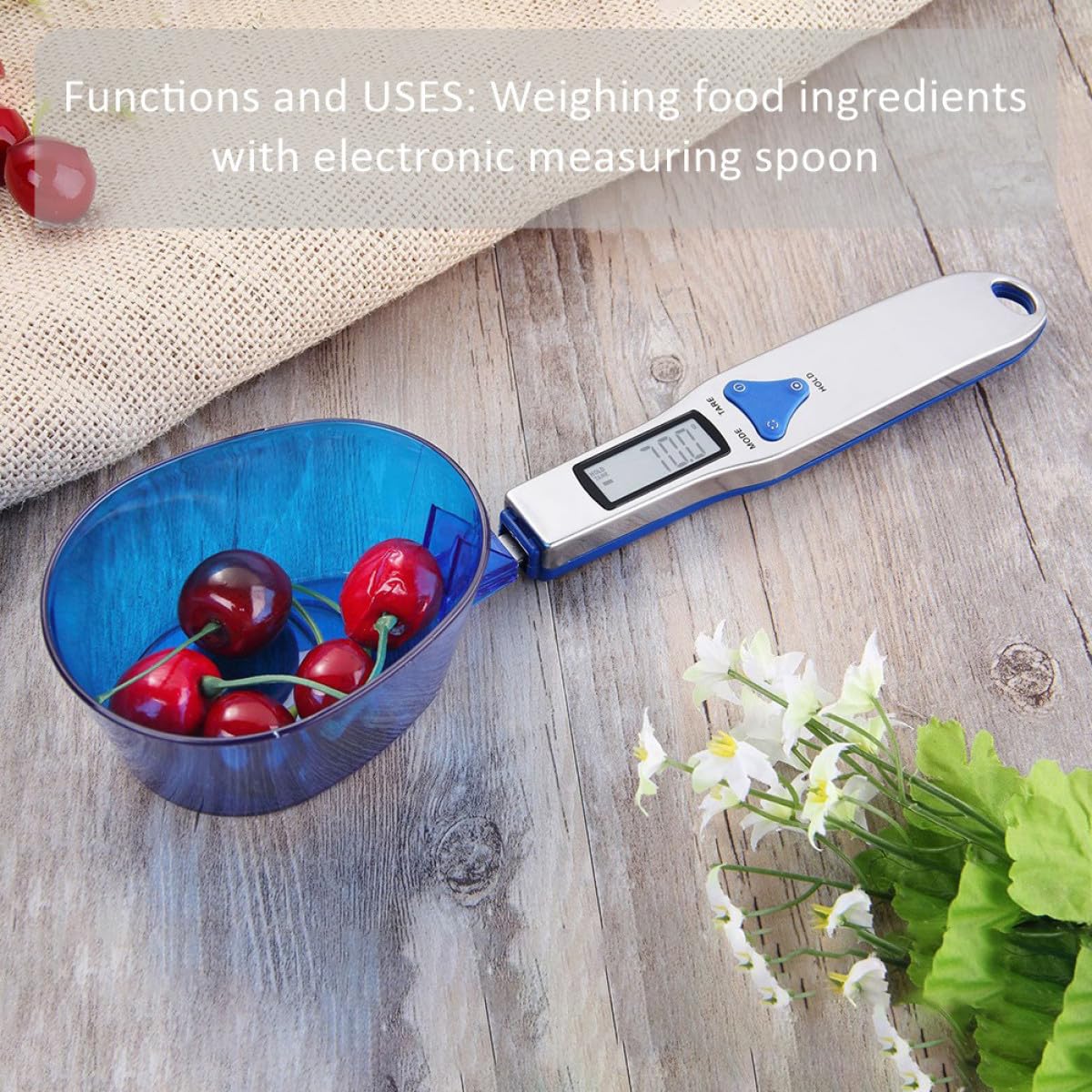 Báscula de Cuchara Electrónica Azul 300 G/0,1 G Cuchara Desmontable para Medir Ingredientes en Cocina y Hornear, Balanza Digital Portátil para Pesar Alimentos y Medicamentos