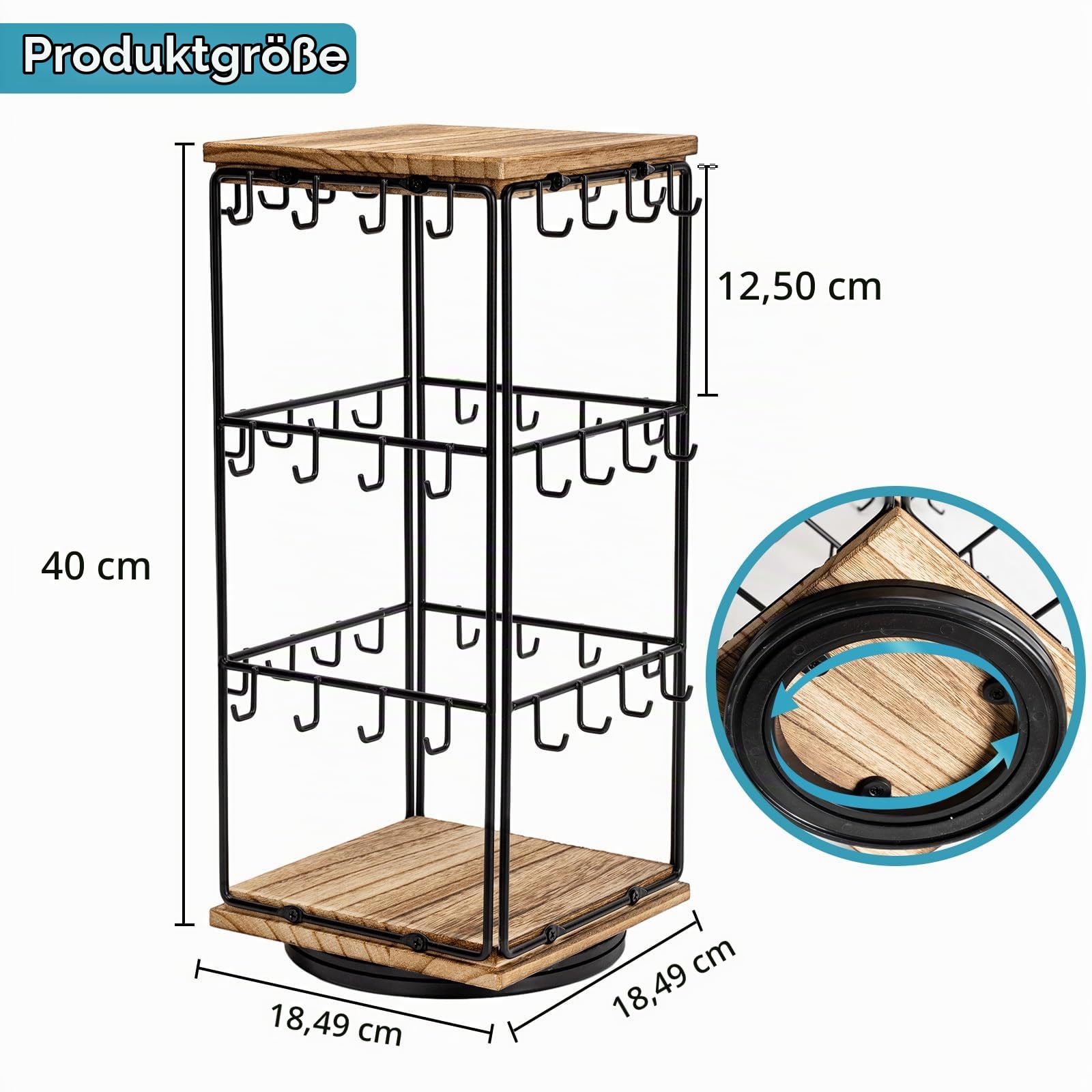 360° Drehbare Ohrringe Aufbewahrung 2er Pack, Holz Schmuck-Display für Verkäufer, Schmuckständer-Organizer für Ohrstecker Ohrringe & Armbänder, Geschenk für Frauen (Rustikal Braun)