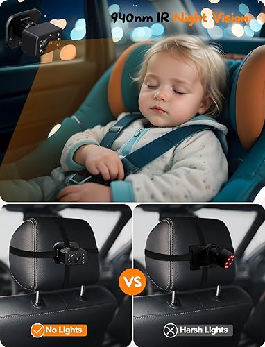Miniatura 4 de Kidsneed Cámara de coche para bebé, monitor de bebé de 7 pulgadas para automóvil con USB Plug and Play, fácil instalación, rotación de 360 grados,