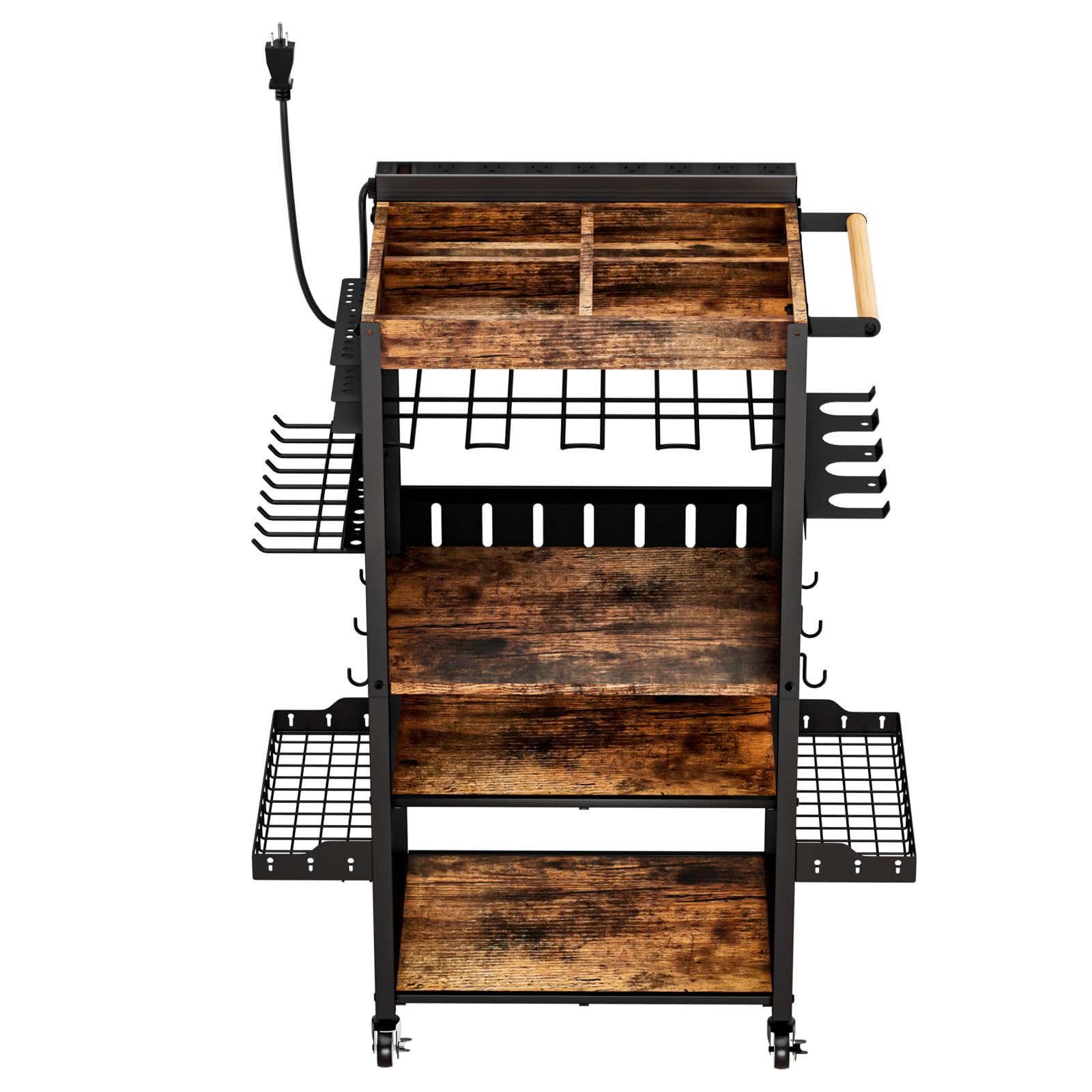 Heavy-Duty Power Tool Organizer with Charging Station,Premium Thickened Wood Panels,Tool Organizer 5 Layers + 5 Side Hooks Lntegrated Design Tool Organizers and Storage