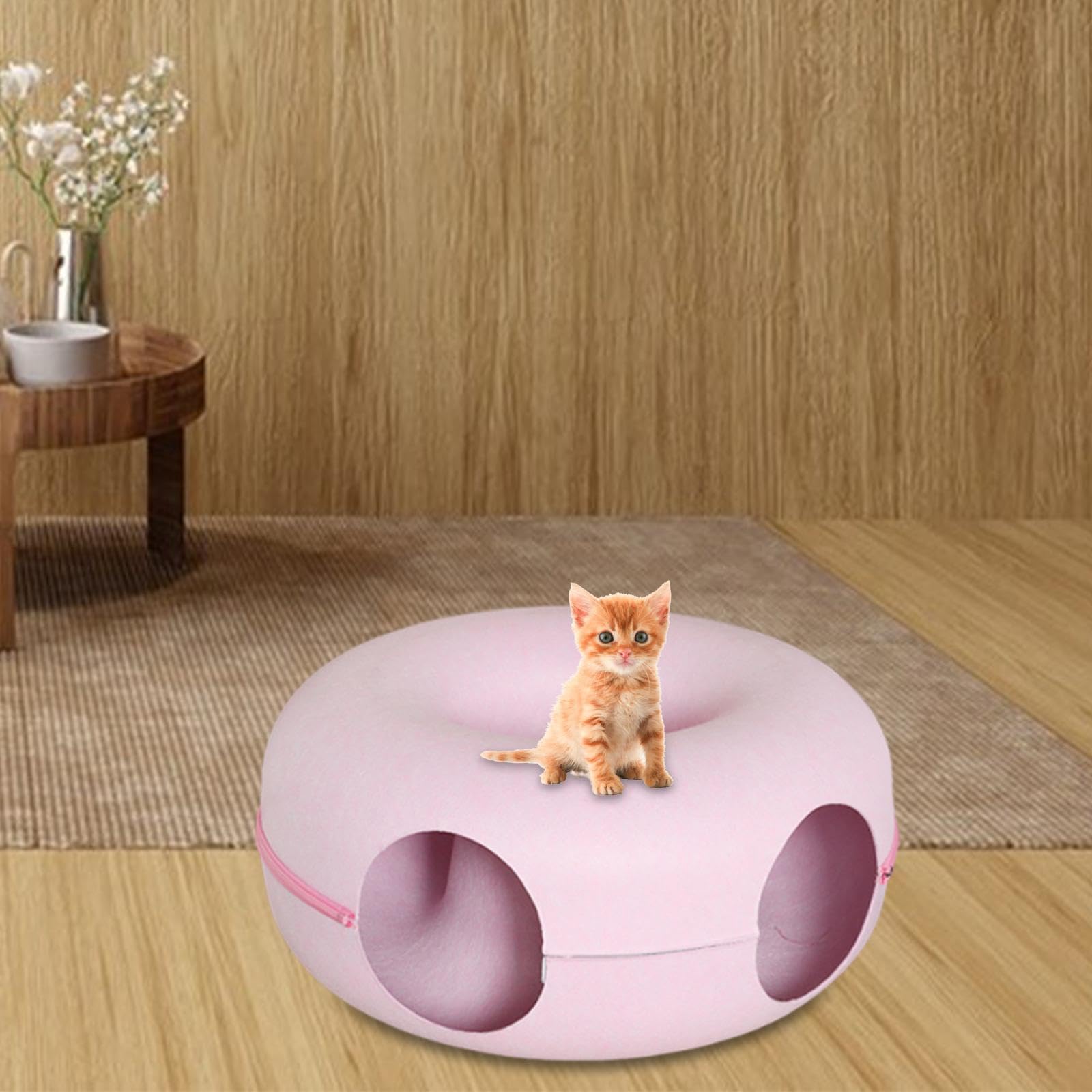 B Baosity Cat Tunnel Cama Donut Circular Cojín Juguete Interactivo de Fieltro Transpirable para Diversión Y Ejercicio Adecuado para Gatos Gatitos, Rosa