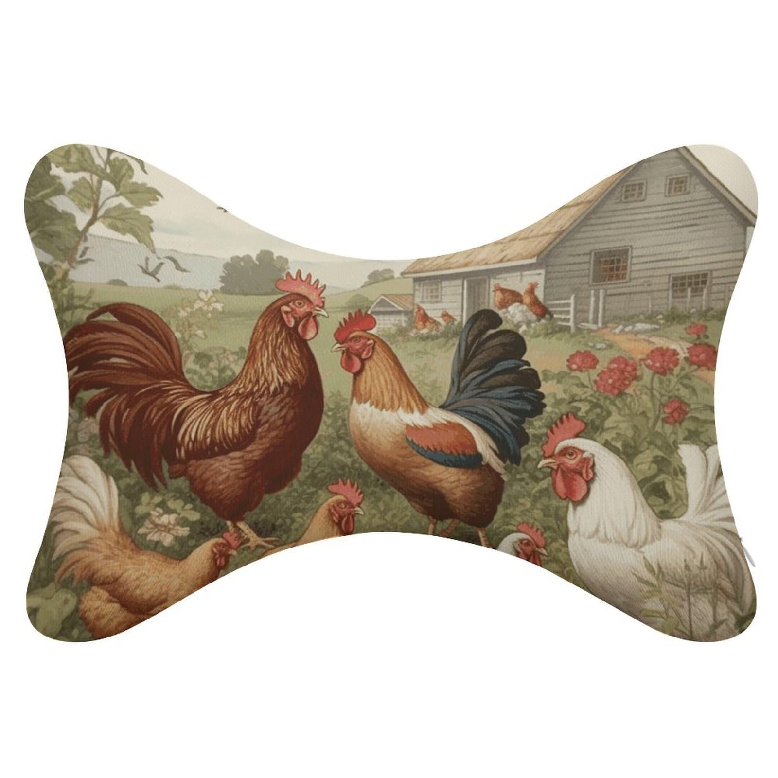 FekiLoot Chickens and Farm Car Headrest Set of 2,Softness Memory Foam Car Neck Pillow with Breathable Removable Cover Car Neck Support Pillow Ergonomic for Driving, Office