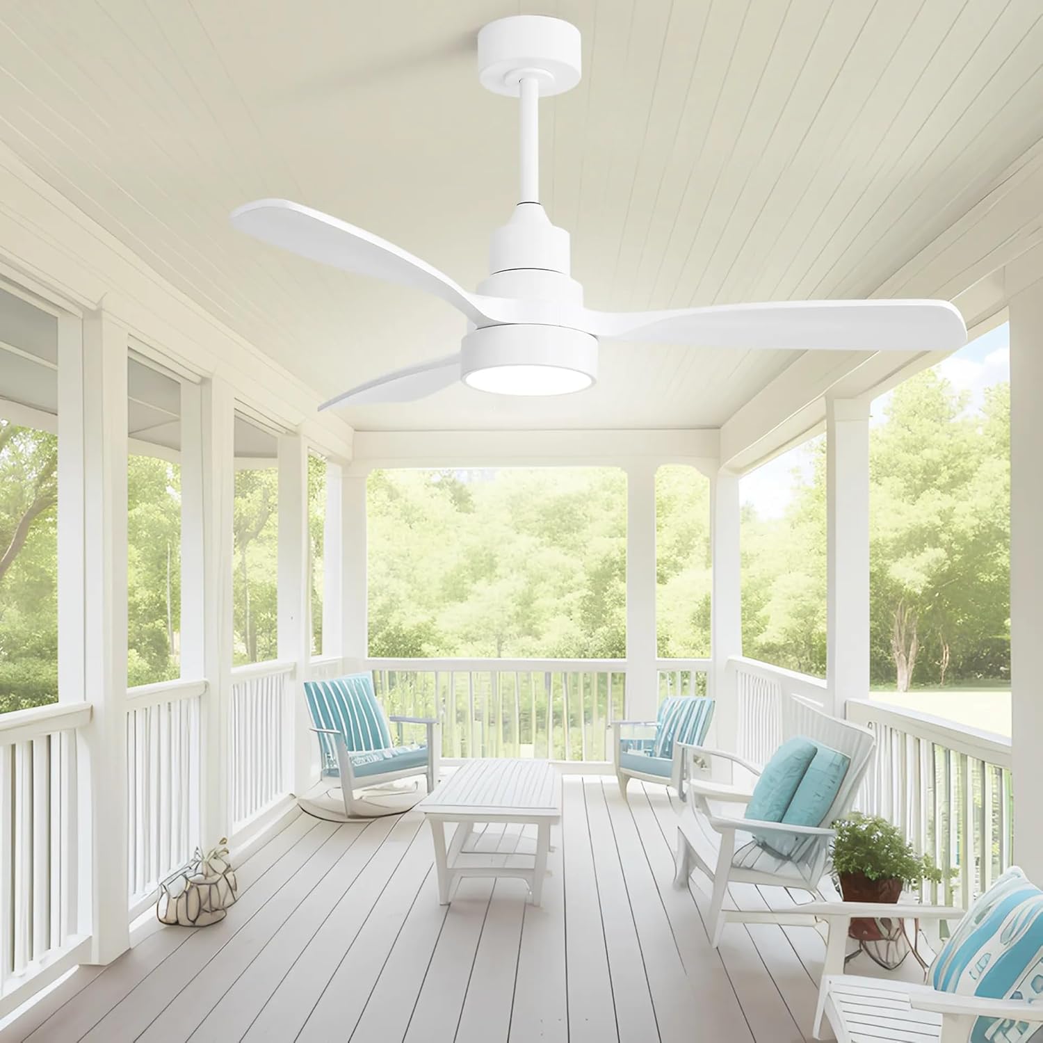 48 Inch Solid Wood Ceiling Fan with Dimmable Light 6 Speed Reversible DC Motor, Flush Mount, Quiet Motor