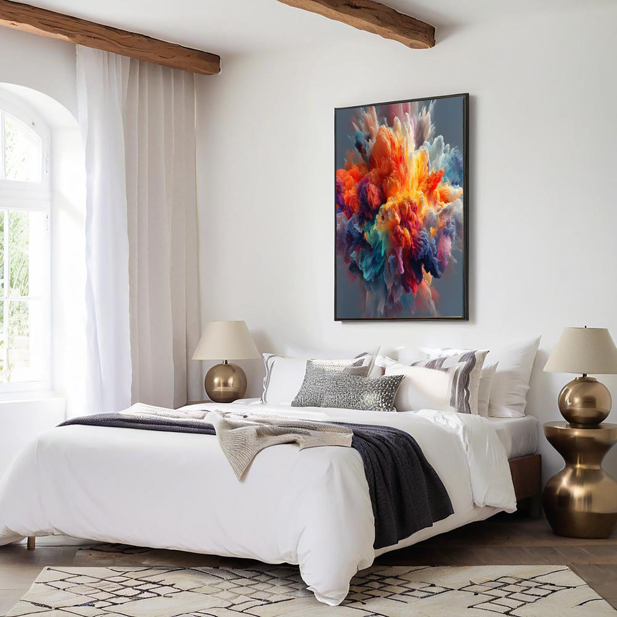Moderne Bilder Wohnzimmer Poster 80x120cm Hochformat, Abstrakt Explosion Wolken Bunt Leinwand Bilder Deko, Wandbilder für Wohnzimmer Schlafzimmer Ohne Rahmen