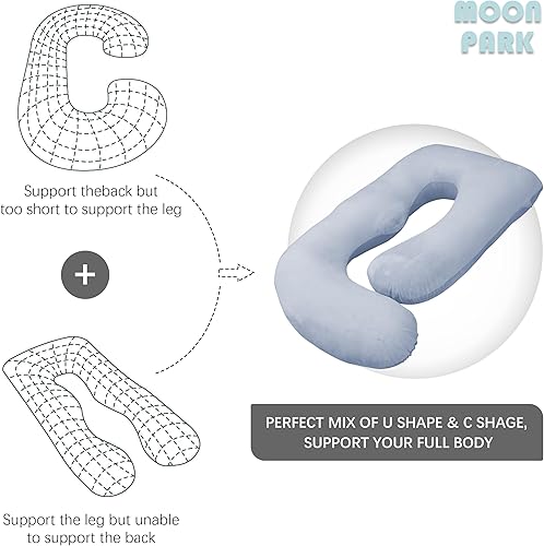 Miniatura 5 de MOON PARK Almohadas de embarazo para dormir, almohada de maternidad de cuerpo completo en forma de U con funda extraíble, soporte para espalda,