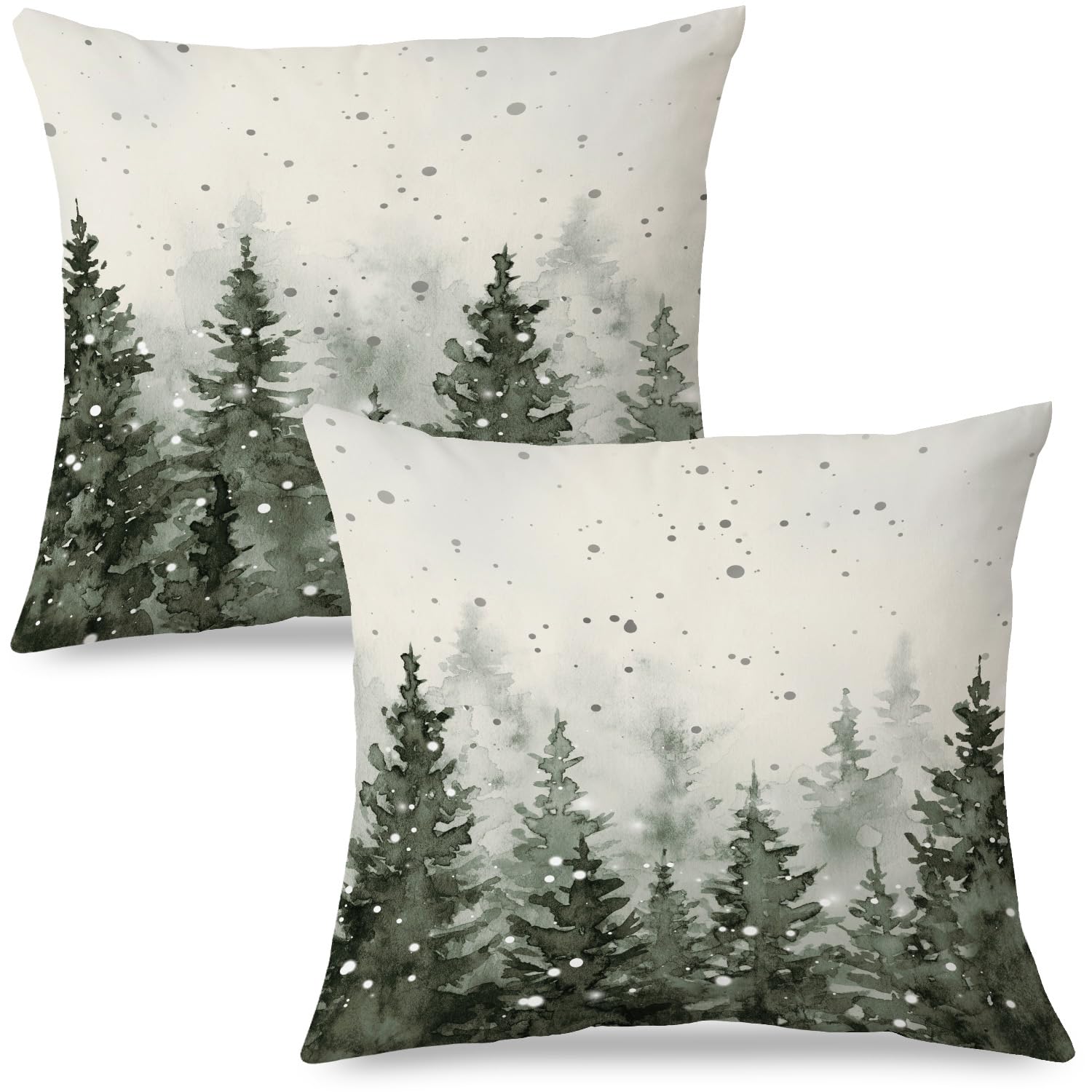 JINYO Rustic Christmas Tree Winter Pillow Covers 18x18 Farmhouse Christmas Decor Rustic Xmas Winter Forest Nature Snowflake Throw