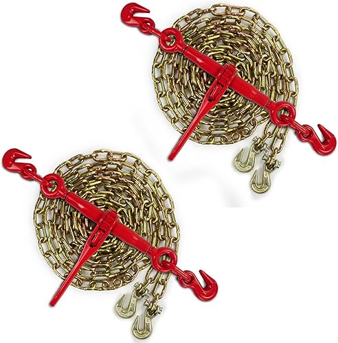 Miniatura 1 de Towmavin El paquete de carga de transporte de cadena de grado 70 de 516 a 38 pulgadas, incluye carpetas y cadenas de 516 x 20 pies, carga de trabajo