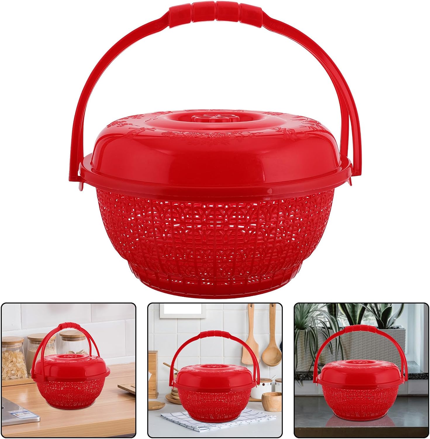 Red Plastic Handheld Basket with Convenient Handle Design for Egg and Strawberry Storage, Space Saving Produce Basket for Vegetable Picking and Home Use