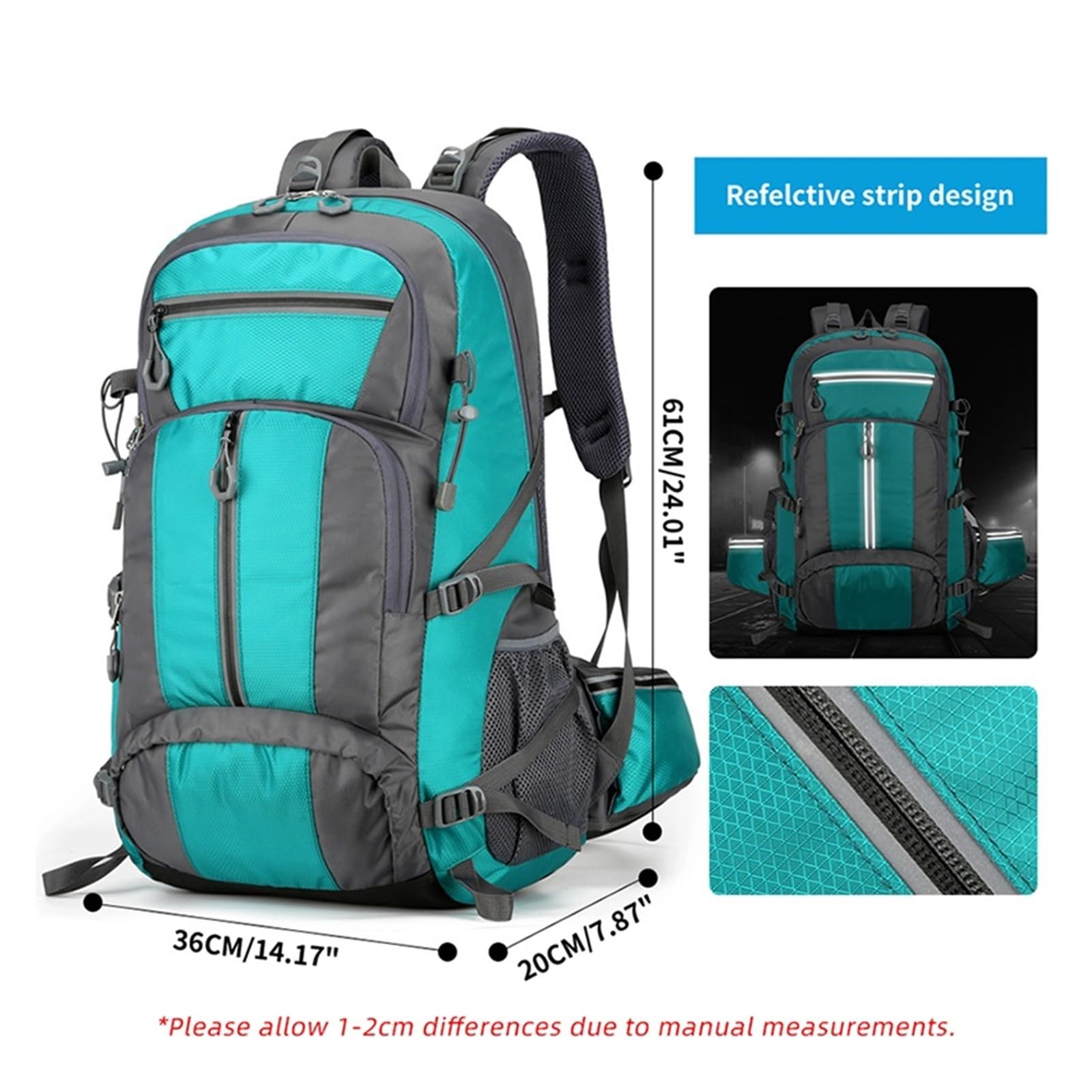Reiserucksack 50L Nylon Rucksack Camping Tasche Outdoor Sport Wandern Trekking Klettern Reisen Schulter Reflektierende Schuhe Gepäck Outdoor Männer Tasche(Black)