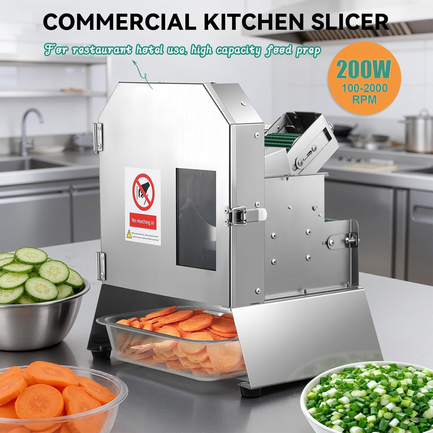 Affettatrice Professionale per Verdure da 200 W 220 V, Affettatrice Elettrica per Frutta e Verdura, Robot da Cucina con Nastro Trasportatore, Spessore Regolabile da 1,5 a 35 mm, 180 kg/h