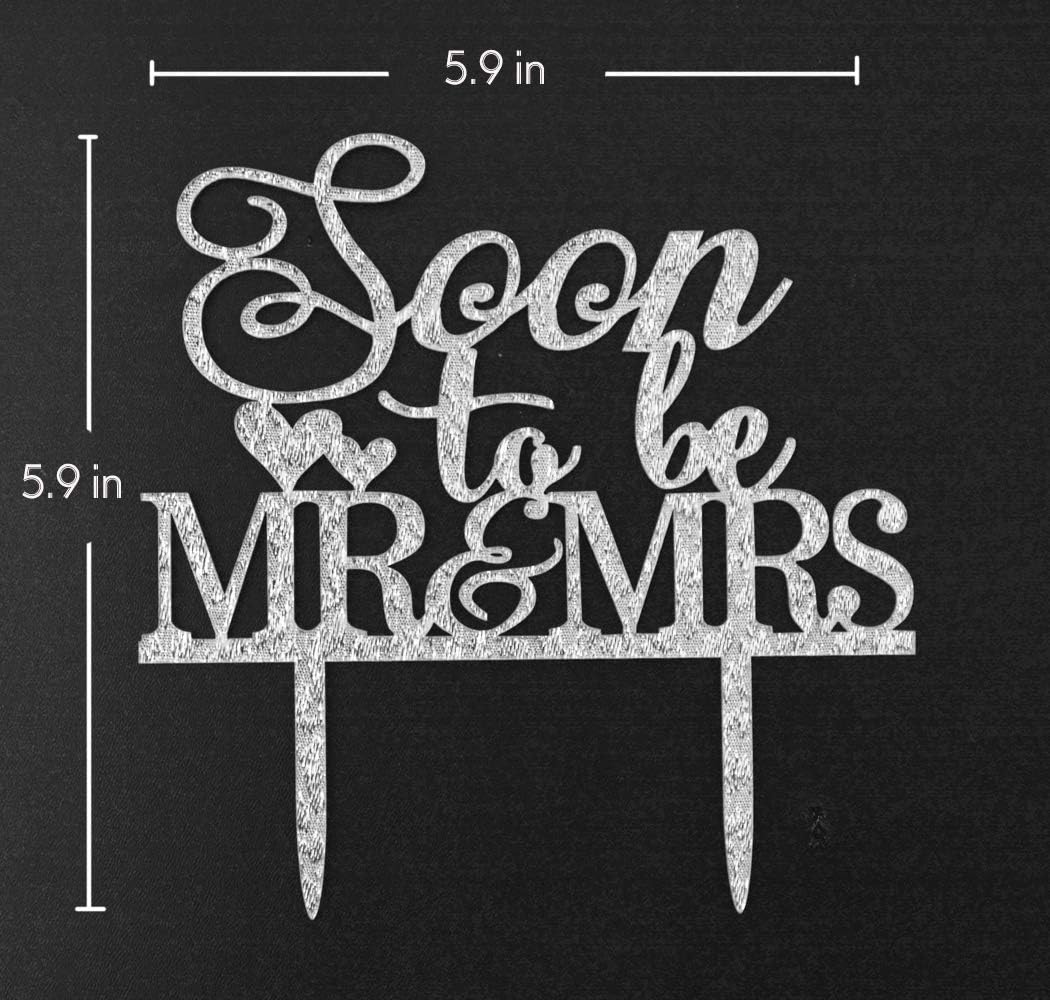 Soon to Be Mr and Mrs Acrylic with Heart for Wedding Engagement Bridal Shower Cake Topper Decorations (Silver)