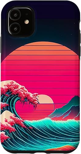 Miniatura 8 de Funda retro para iPhone 12 Mini vaporwave Synthwave Ocean Japanese 80s estilo vintage retro
