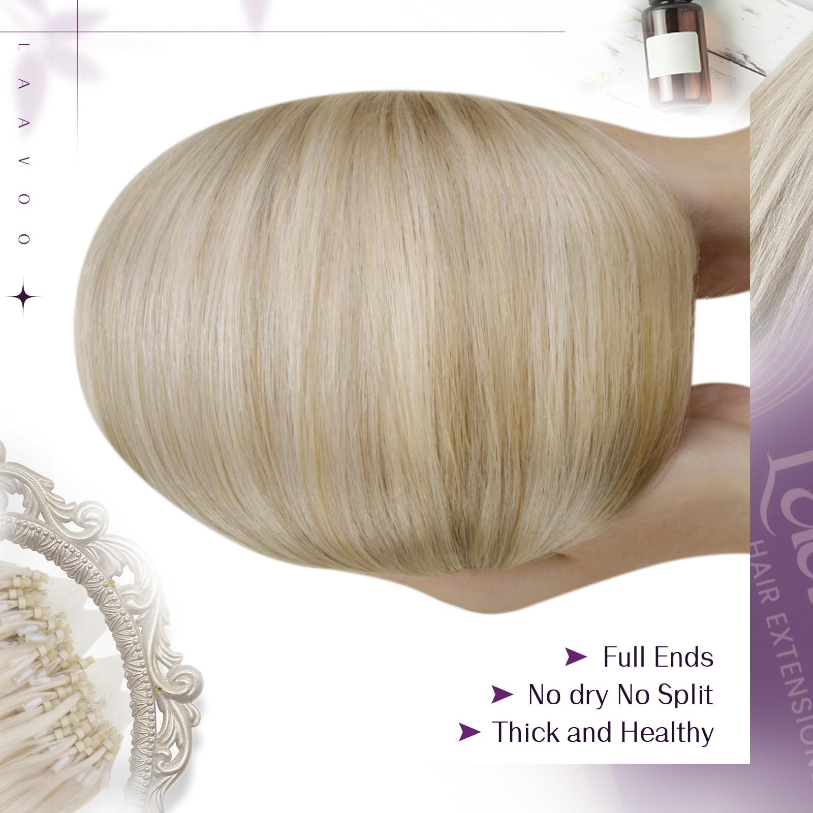 LaaVoo Micro Loop Hair Extensions 16 Inch Real Human Hair Remy Straight Highlight Ash Blonde with Golden Blonde Invisible Micro Ring Hair Extensions 50g 50s #16/22 - Image 4