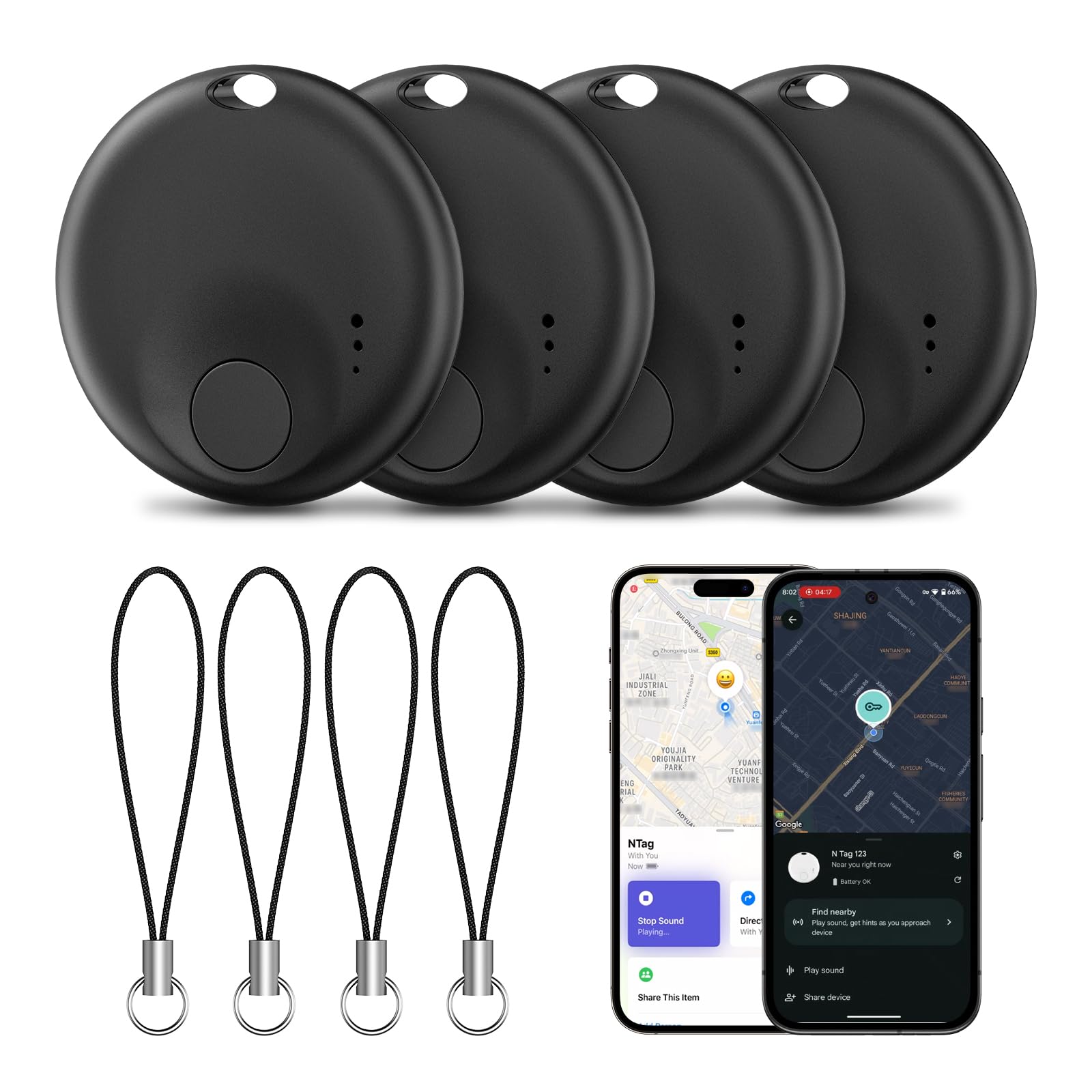 Confezione da 4 targhette tracker – Confezione da 4 per Android e iOS Find My App, Bluetooth Tracker compatibile sia con Google Find Hub che Apple Find My App, Trova oggetti per chiavi, portafogli