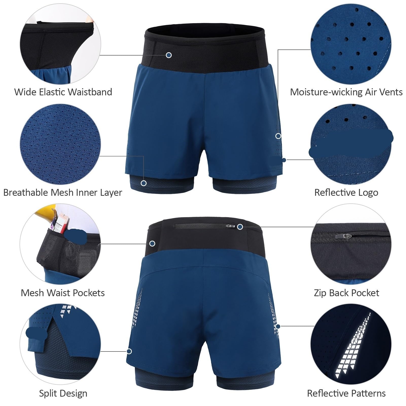 Mallas Cortas Hombre Pantalones Cortos Deportivos 2 en 1 for Hombre, de Cintura Alta, con Bolsillos, for Gimnasio, Trotar y Tenis
