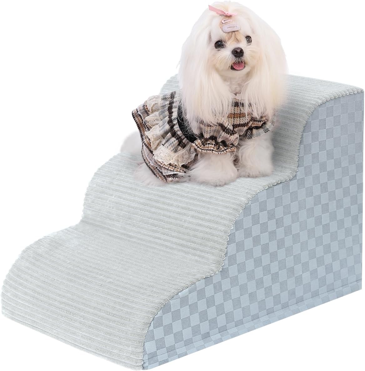 Dog Stairs Ramp for Couch 15.7 H, 3-Step Pet Stairs for Small Dogs with High Density Foam, Dog Slope Stairs with Durable Non-Slip Bottom for Puppy Grey