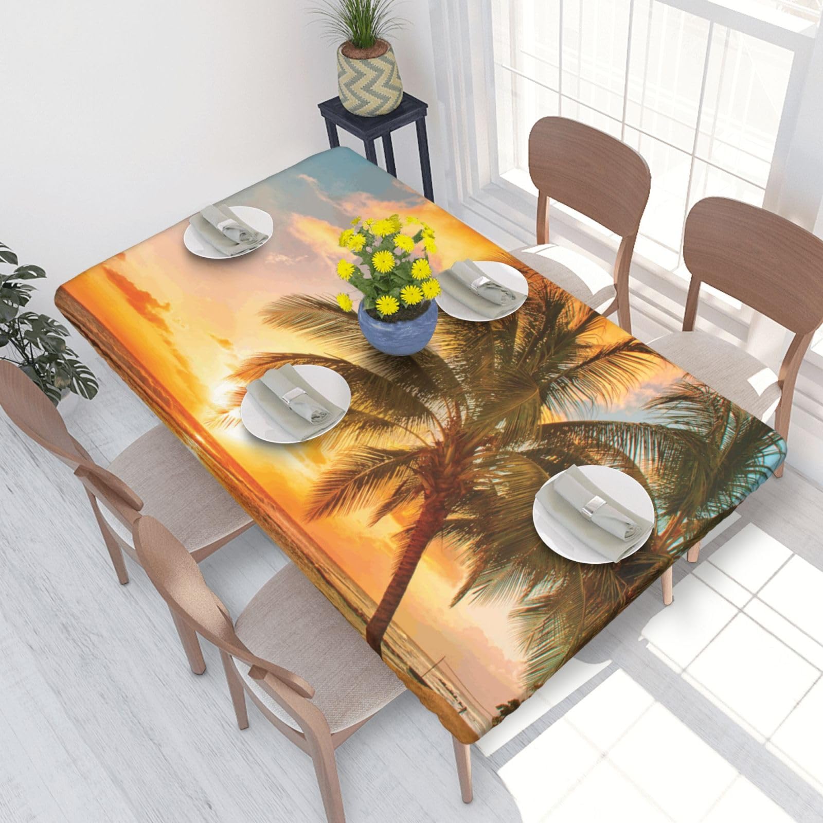 BNVSADC Tropical Beach Palm Tree Sunset Printed 4FT Tablecloth 122x76 CM Polyester Kitchen Water Resistant Table Cloth Dining Table Decoration Table Covers