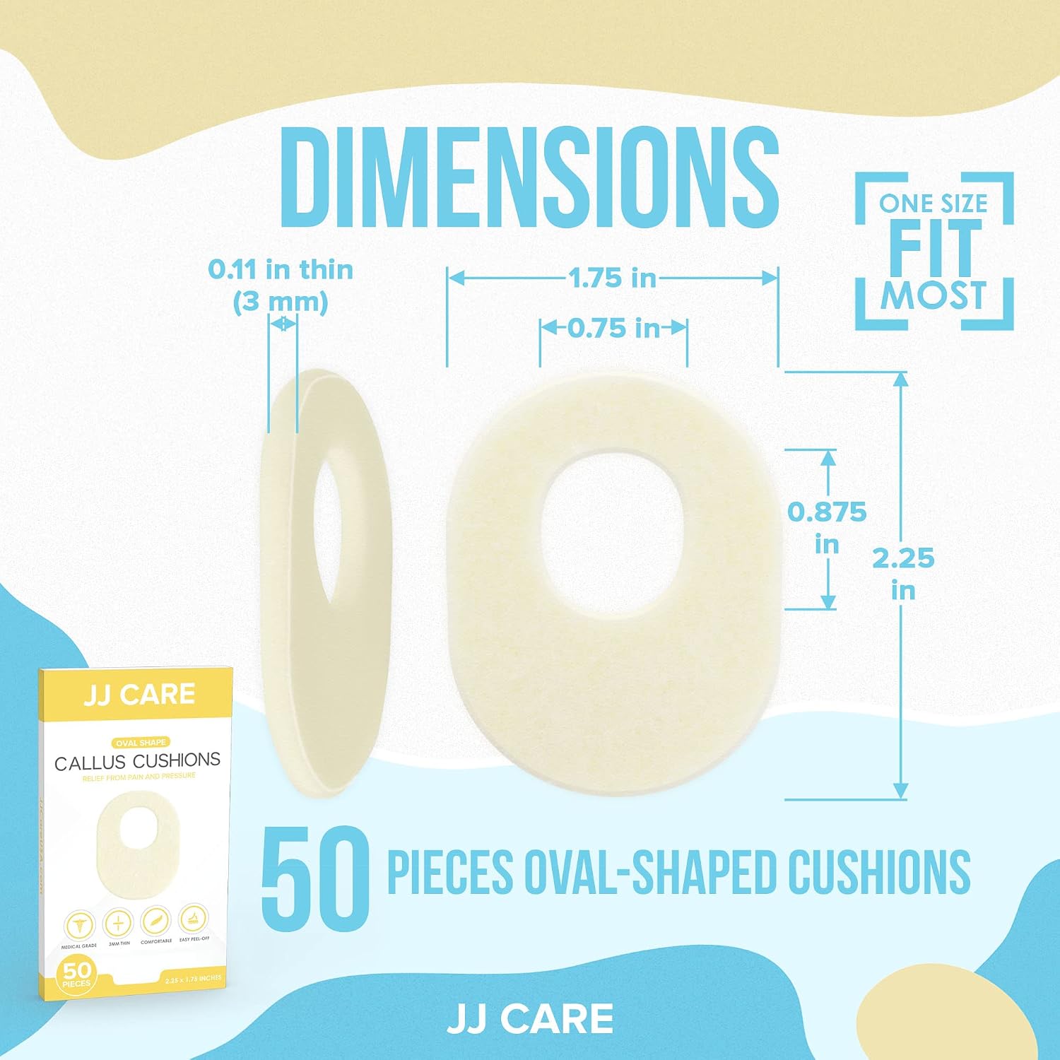 Callus Cushions (Pack of 50) Callus Pads for Bottom of Foot - Oval Shape