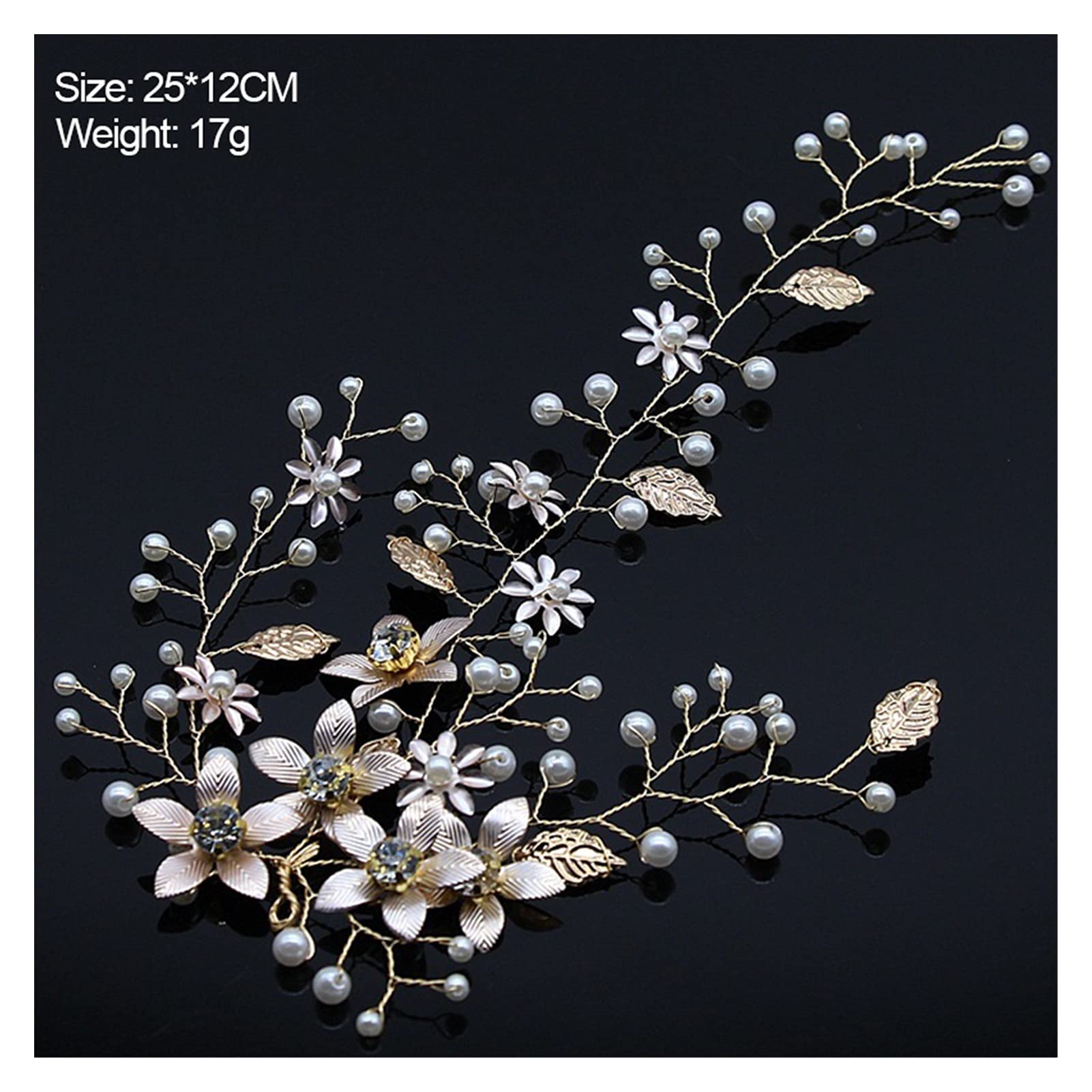 Diseño de Accesorios for el Cabello de Boda de Cristal Hecho a Mano Tiara Headselipista de Cabello Perla for el Cabello de la Altura (Metal Color : DHXT35GKY)