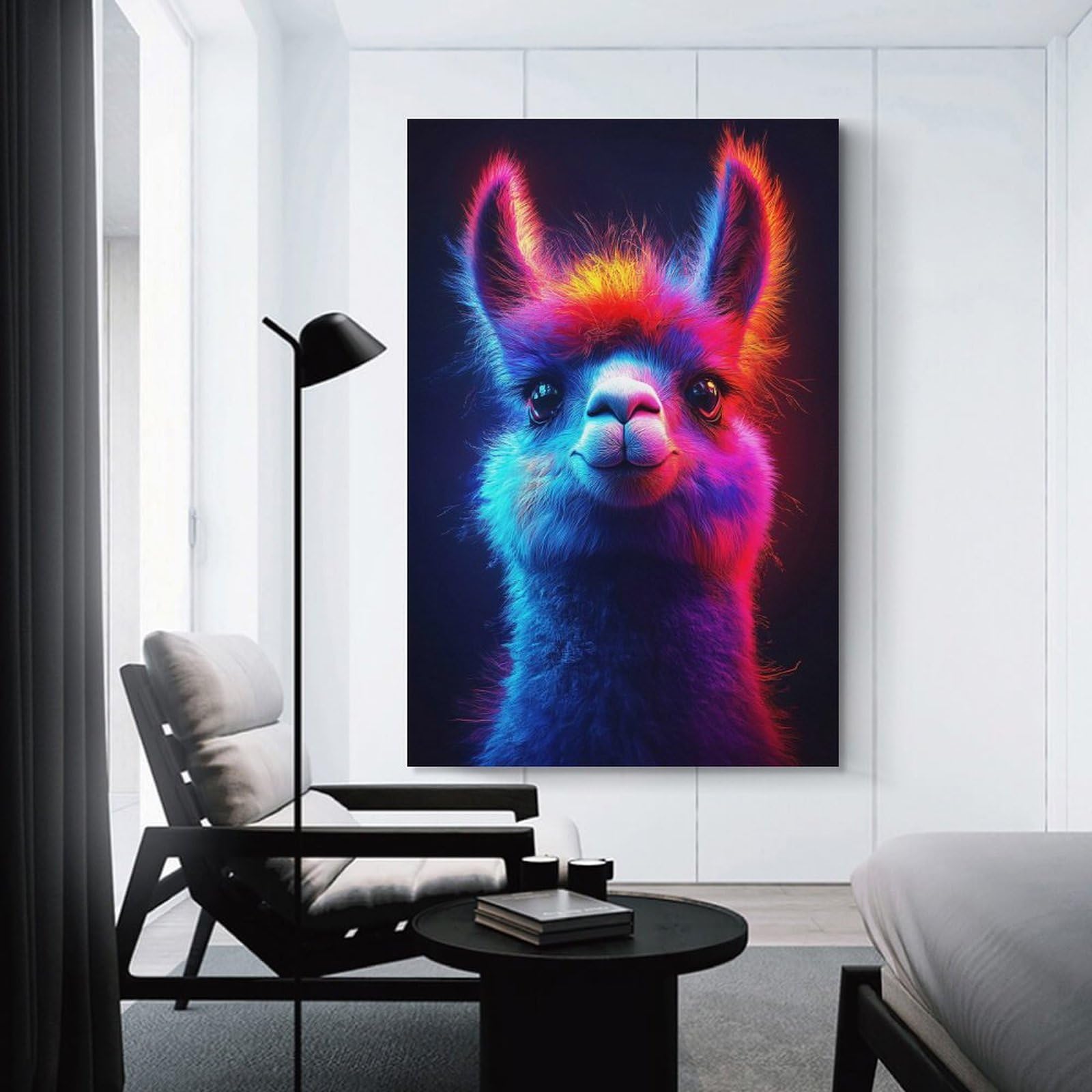 Junmoney Unframe-Style-17 Canvas Wall Picture Neon Llama Portrait, 20X30inch(50X75cm), For Bedroom, Lounge Or Dressing Area, Stylish Decor For A Restful Room Update