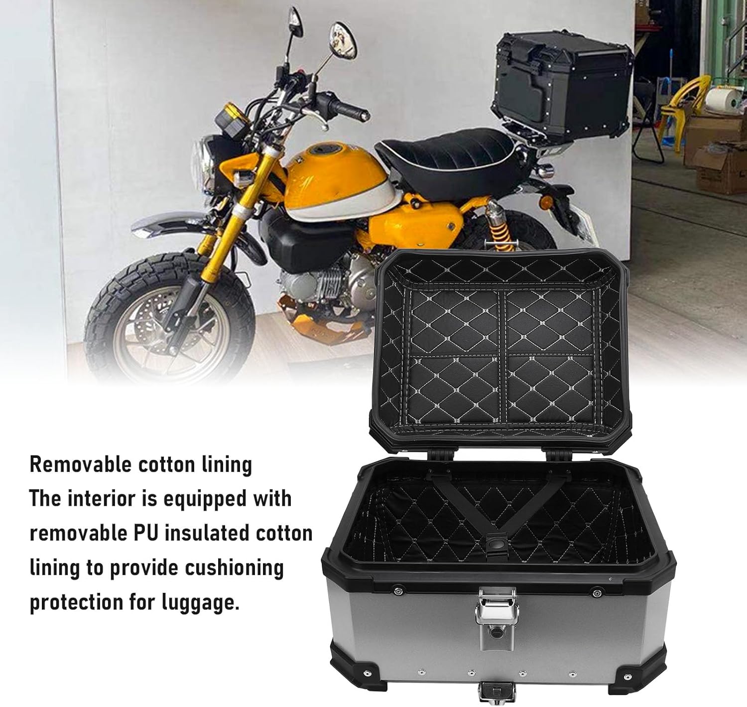 Zunate 32L Motorcycle Top Case - Quick Release Trunk, Water Aluminum Alloy Box, Universal Fit Tail Bag (Silver)