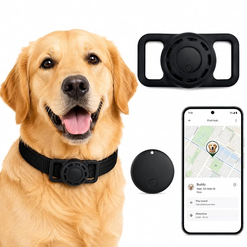 Rastreador GPS para Coleira de Cães MDTZULIK, Compatível com Google Find My para Android, à Prova d’Água, Preto, 1 Unidade