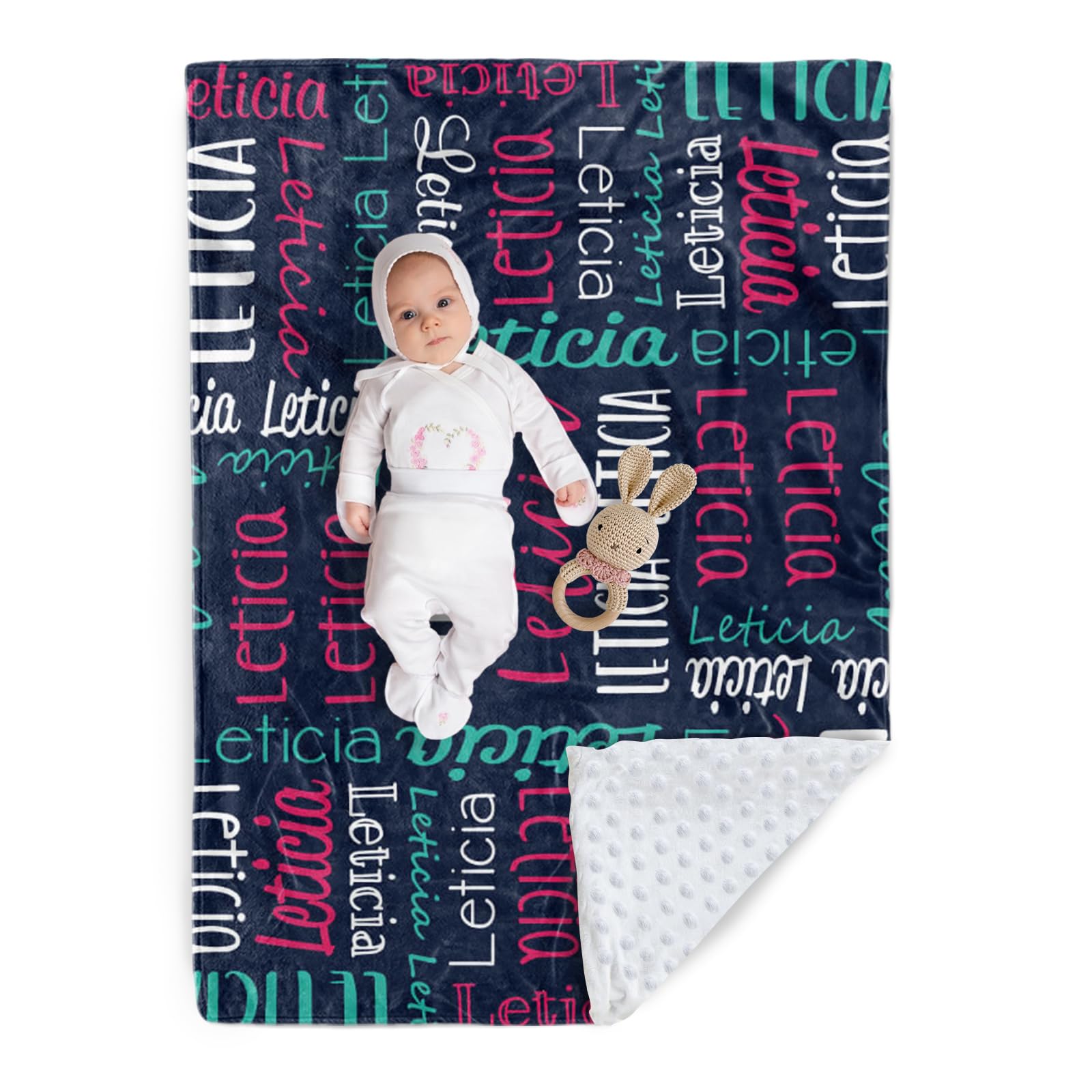 Custom Baby Blanket - Personalized Names Design - Soft Plush Blanket with Double Layer Dotted Backing for Boys Girls Color02(30x40 inches)