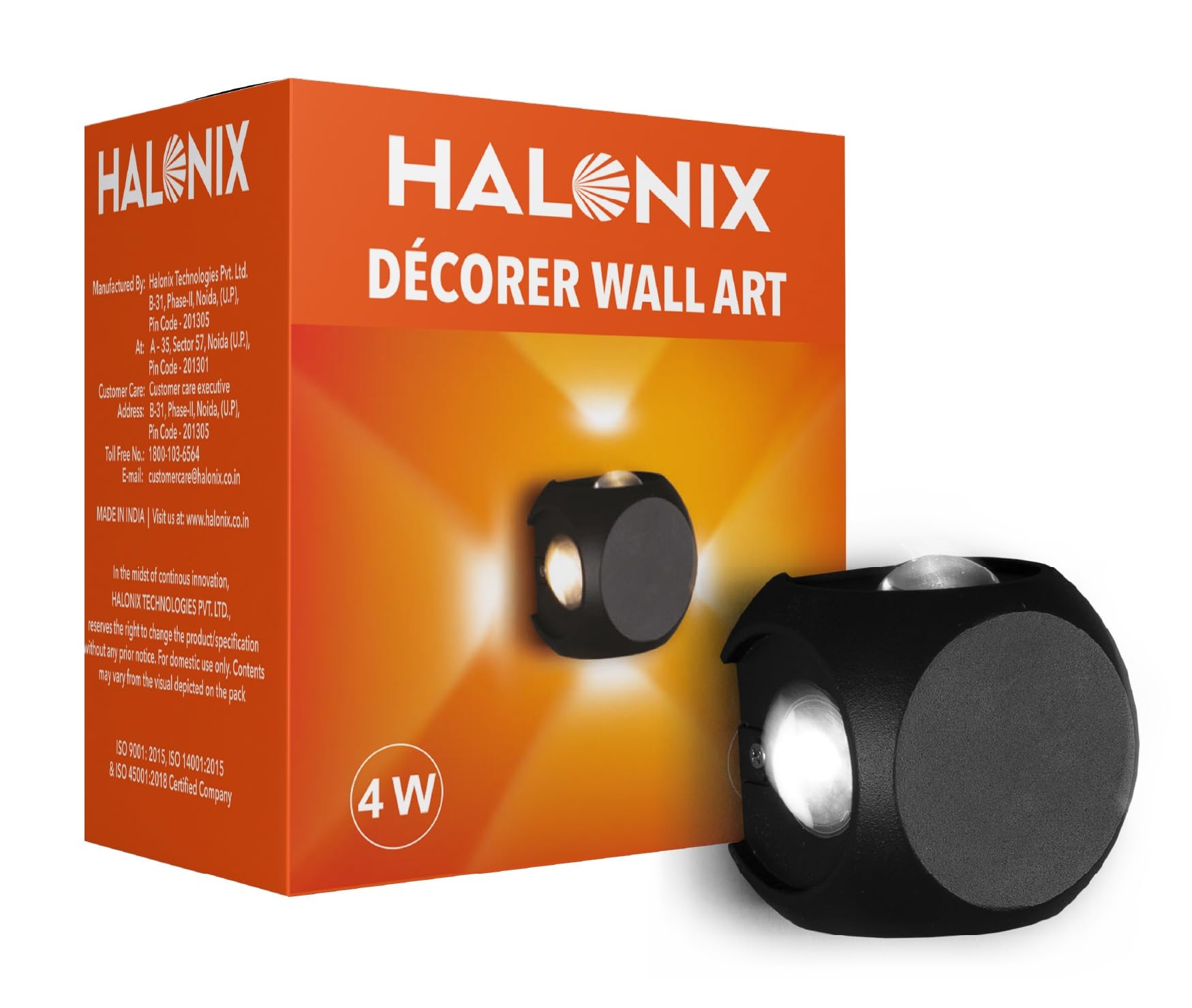 Halonix 4W Round Decorer Wall Light | 4 Rays | Water Proof IP65 | Up & Down Wall Lamps - Outdoor Wall Lights for Elevation,Garden & Patio Lights - (Warm White)-Pack of 1