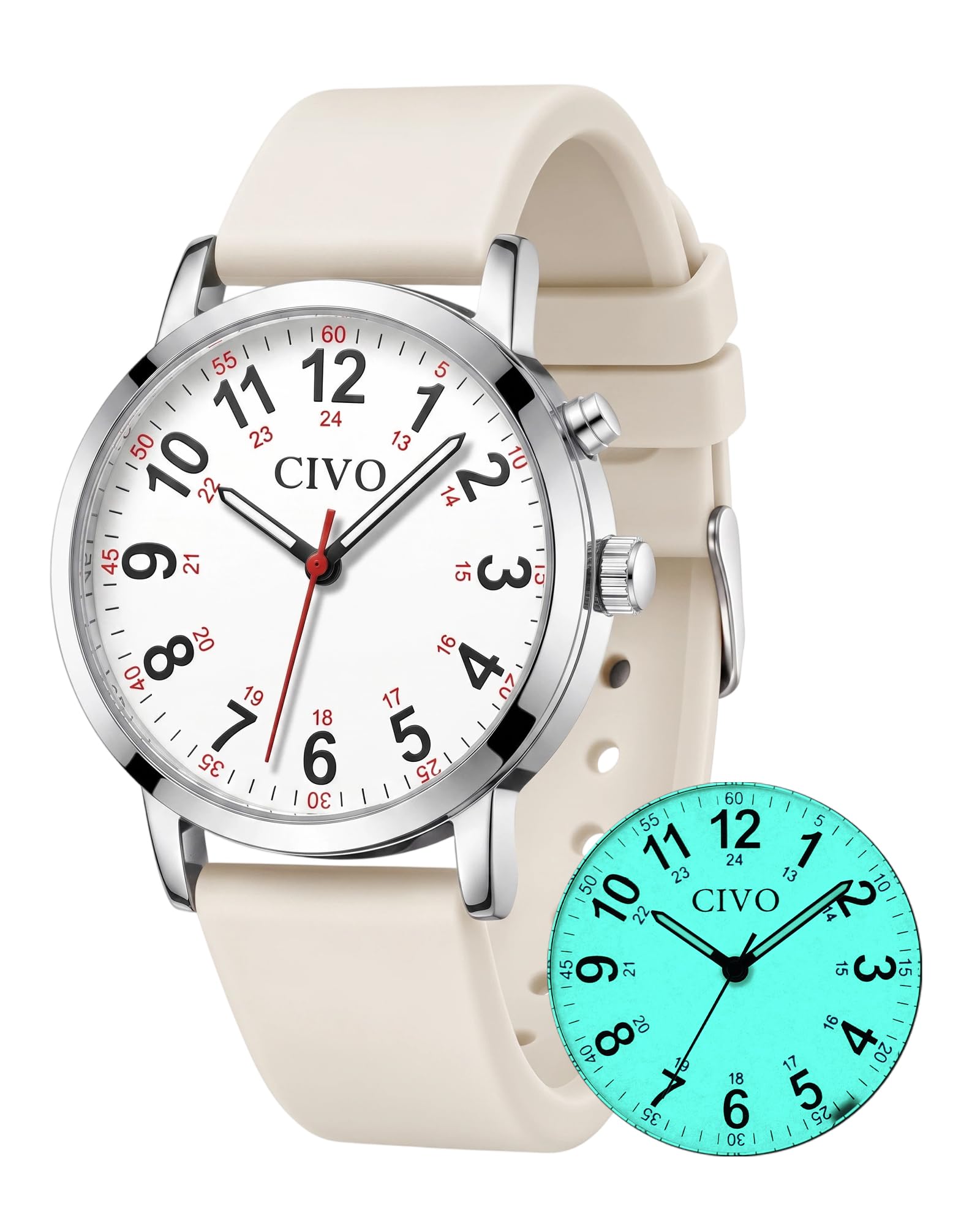 CIVO Night-Light Nurse Watches for Women: Easy-Read Analog Waterproof Watch