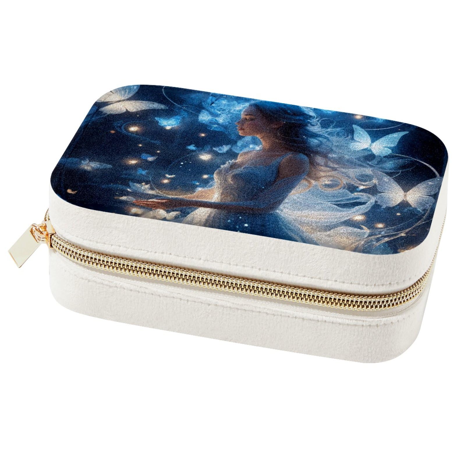 Boîte à bijoux portable papillon lumineux pour le voyage et bagues